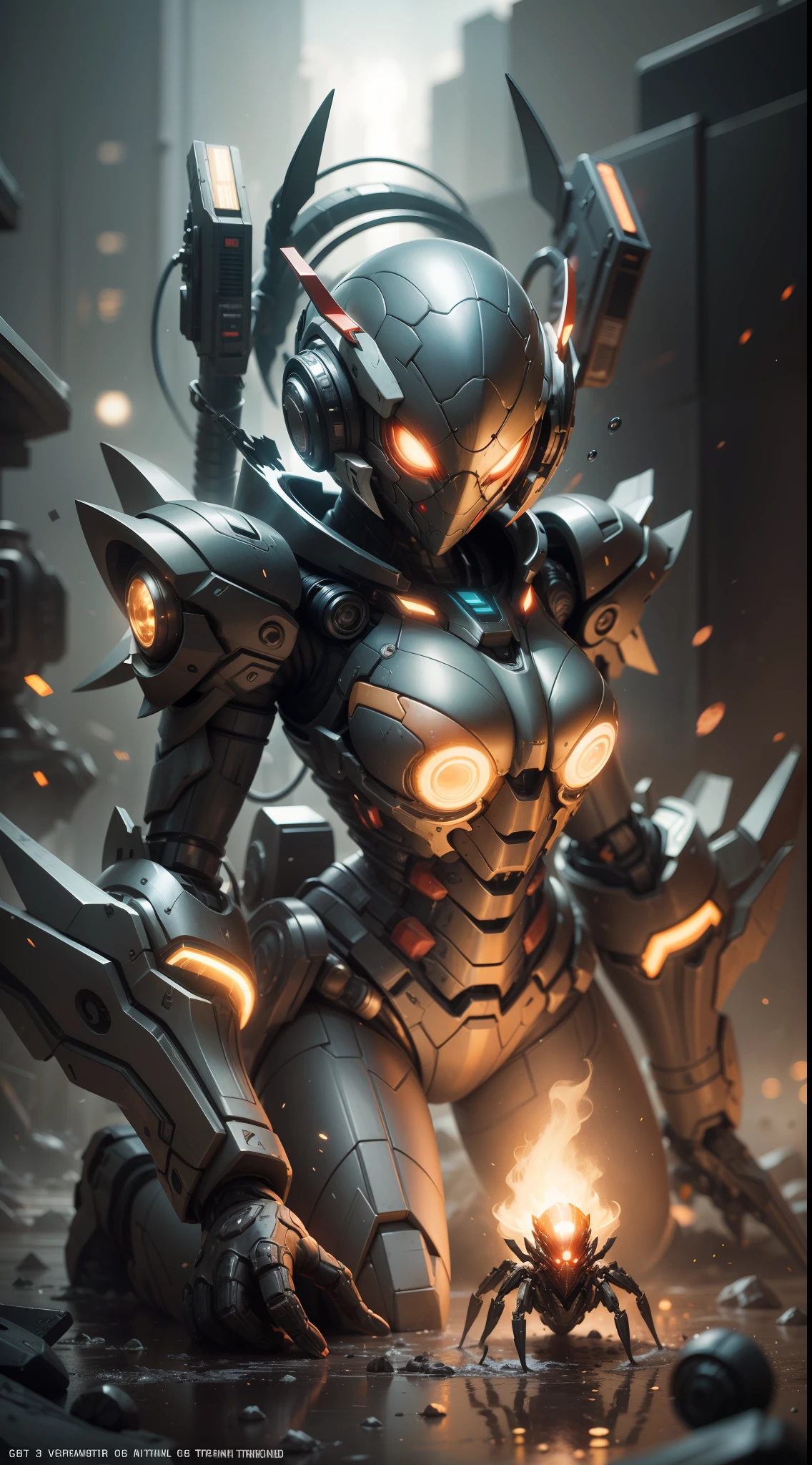 (((The girl sits on the shoulders of a huge spider mech))),((Girl close-up strengthened)),(((ultra fine))),Shoot at 8K resolution,Gasoline liquid,,Lithography in intricate details,dongh(Light particles:1.2),(game concept:1.3),(deep of field:1.3),Global illumination,well detailed,Trends on ArtStation,Epic shooting,Cinematic lighting