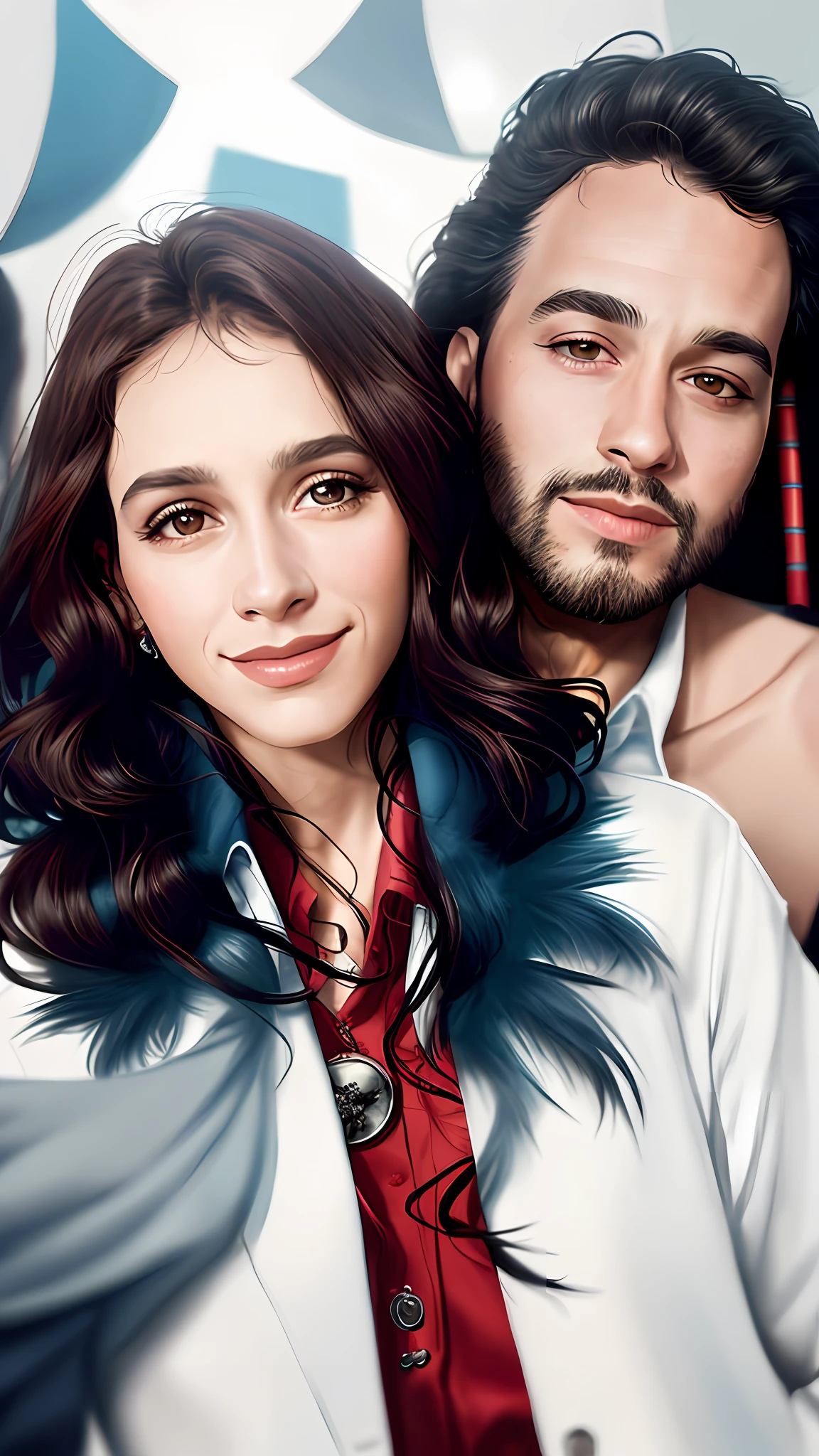 there is a man and woman posing for a picture together, fotorrealista!!!!!!! estilo de arte, Fanart detalhado, pintura digital dos desenhos animados, Fanart, estilo de arte fotorrealista, estilo de arte fotorrealista, estilo de arte realista, No estilo de arte de Bowater, retrato realista da foto, in style of digital illustration, retrato colorido detalhado, Fanart de alta qualidade, # 1 pintura digital de todos os tempos