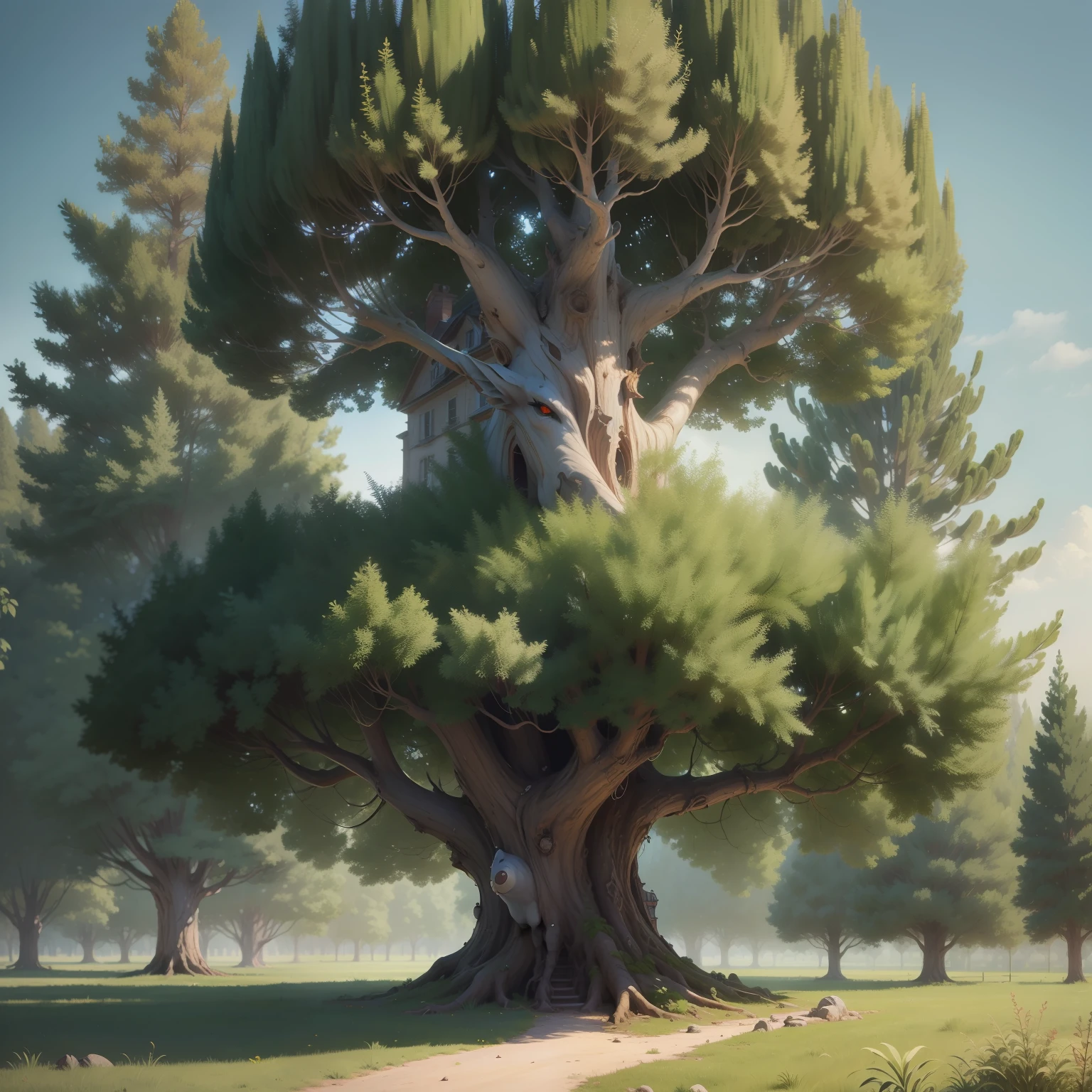 ((best qualiy)),arbre unique,complet,confortable,Structure raisonnable,choc,high details,abondant,8k,vert,arbre,Reasonable light and dark relationship,Art conceptuel,high details,distinct,