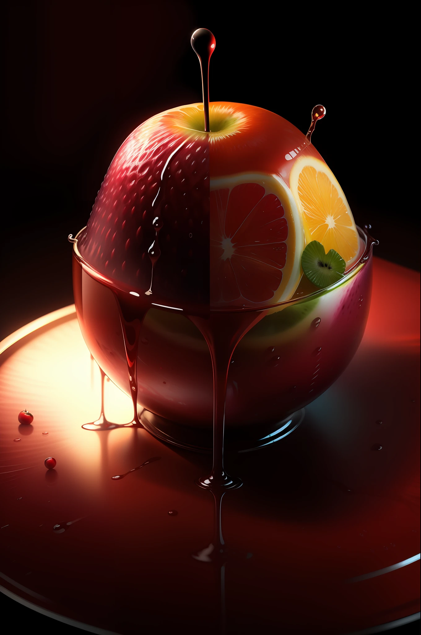 red fruit juice hyper realistic and dramatic lighting