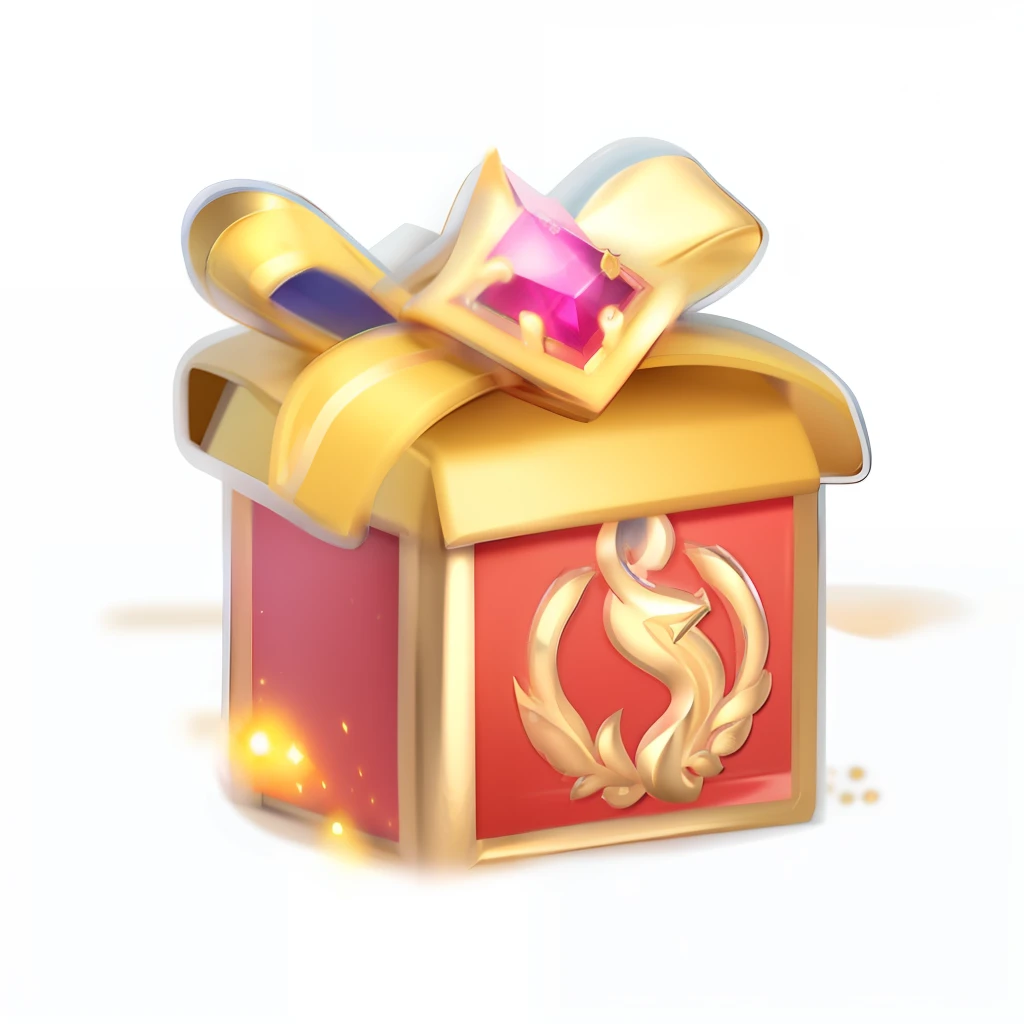 There is a small gift box,It has a gold bow on it, loot box, fanbox, Unknown, ability image, magic spell icon, random detail, magic item, emoii, author:Master of Han Chinese, masterpeice, keygen, league of legends inventory item, gifts, item art, presenting magic gem, video game item, gifts, 9K, 9 k