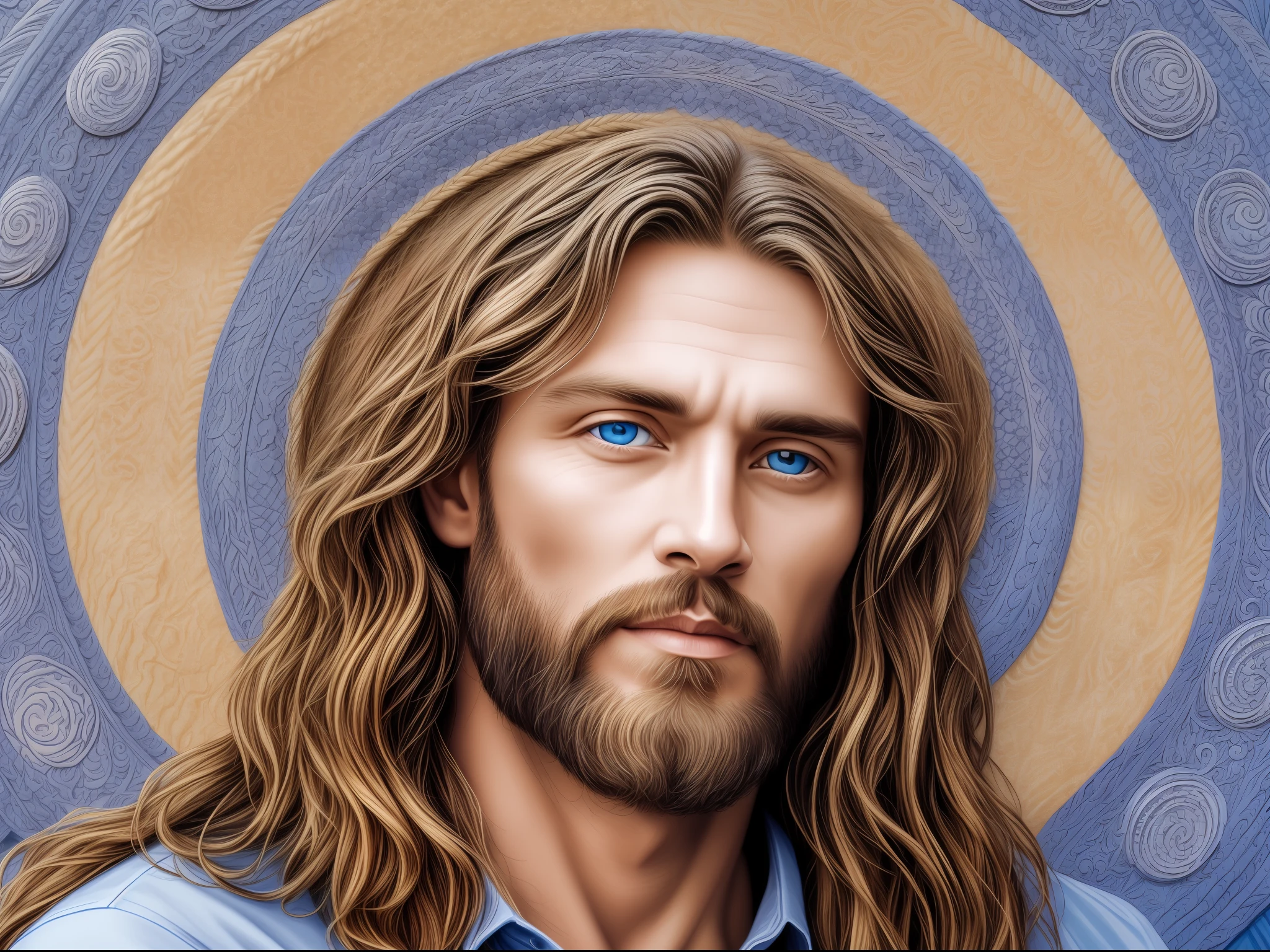 Portrait of a handsome man, Jesus Christ, real blue eyes, sunny day, intricate details.