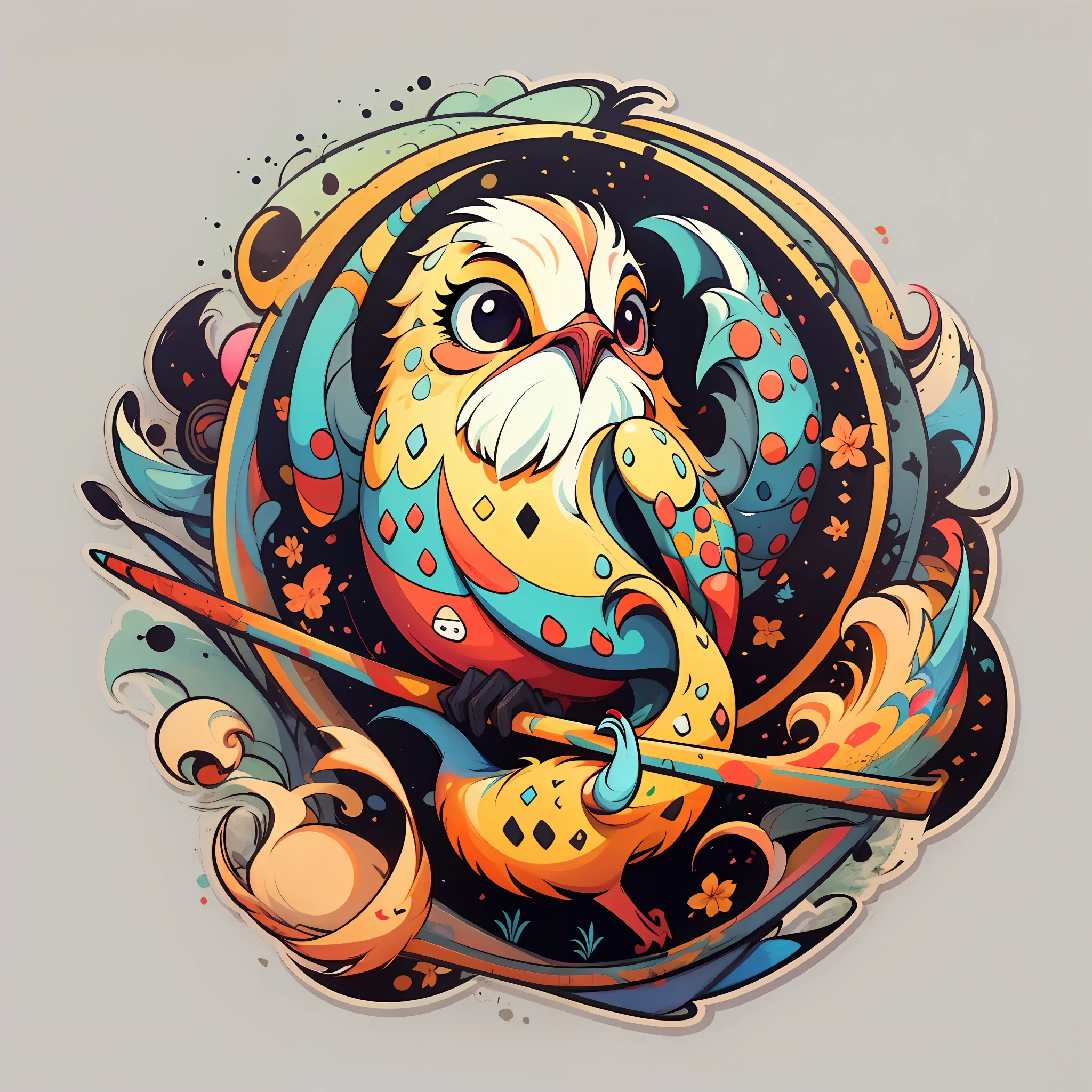bird singing, Sticker, Enthusiastic, Primary Color, outsider art style, Contour, Vector, White Background, Detailed --auto --s2