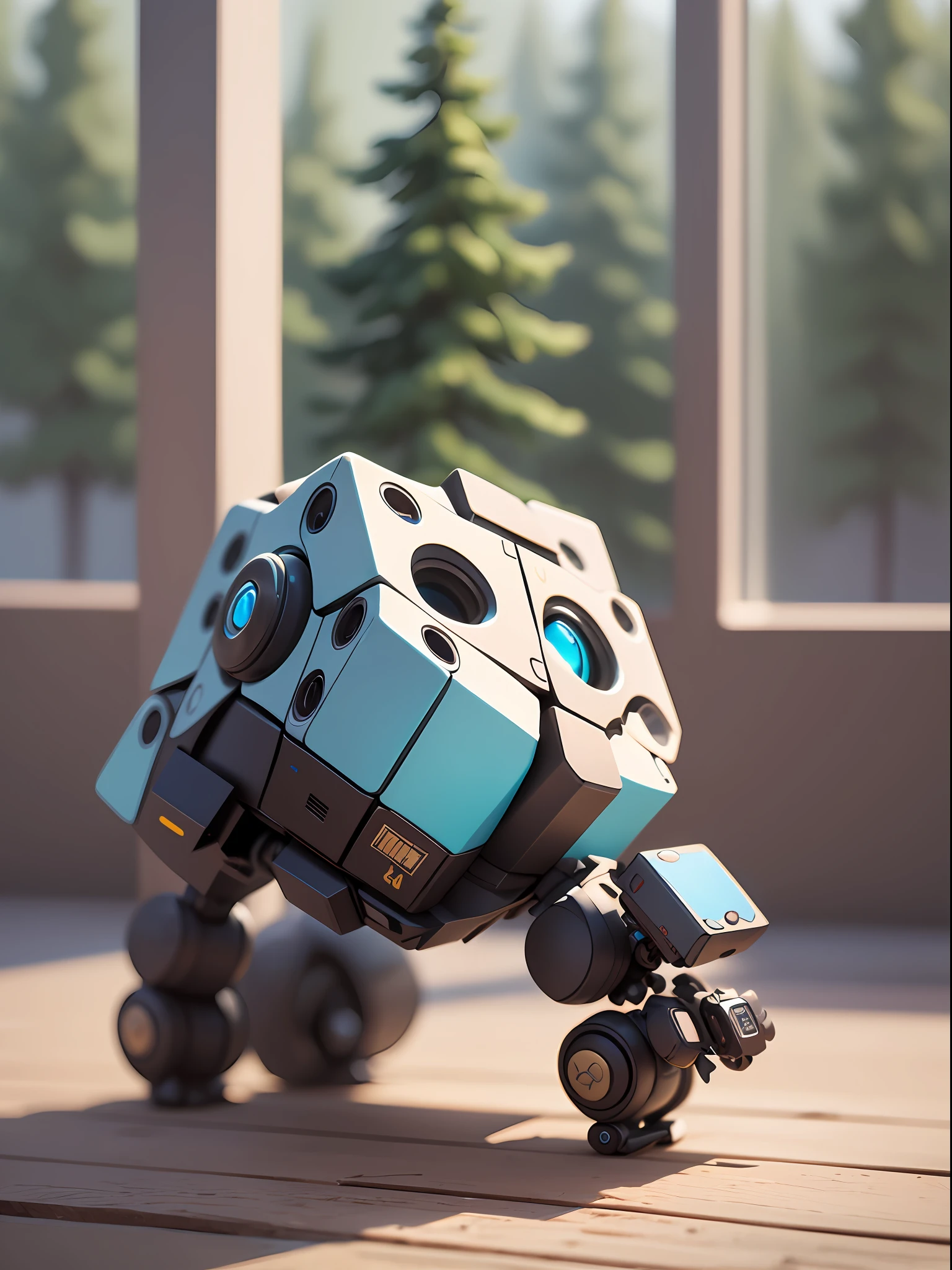 Realista, Genuine, Beautiful and amazing little cube-shaped robot, oild painting, 8k, Ultra resolution, alta qualidade, com detalhes.
