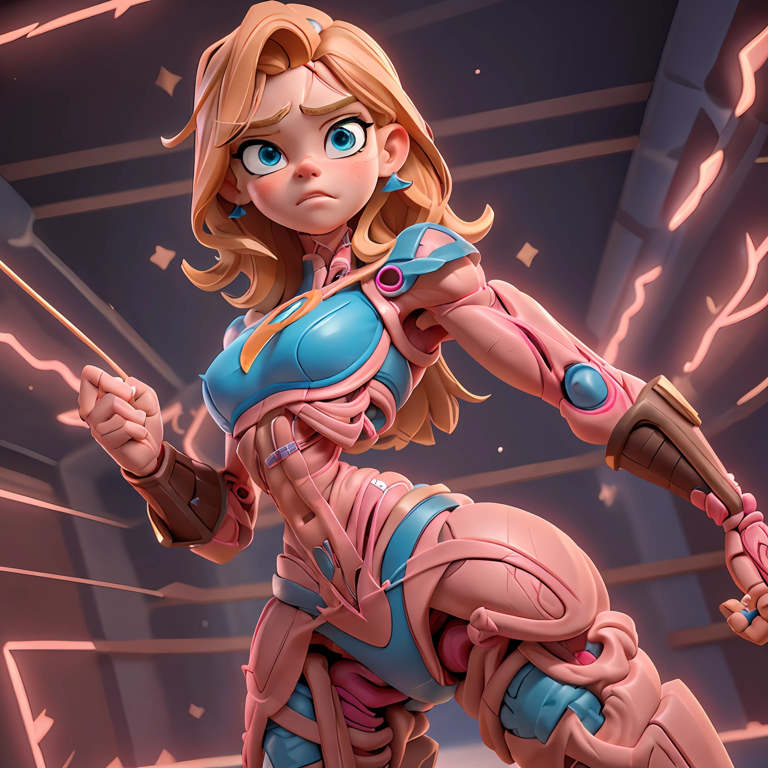 garota superhero ("Elle Fanning"), (corpo magro:1.3), Emissivo, Cintilante, neon, (Anatomia correta:1.4), biquini revelador