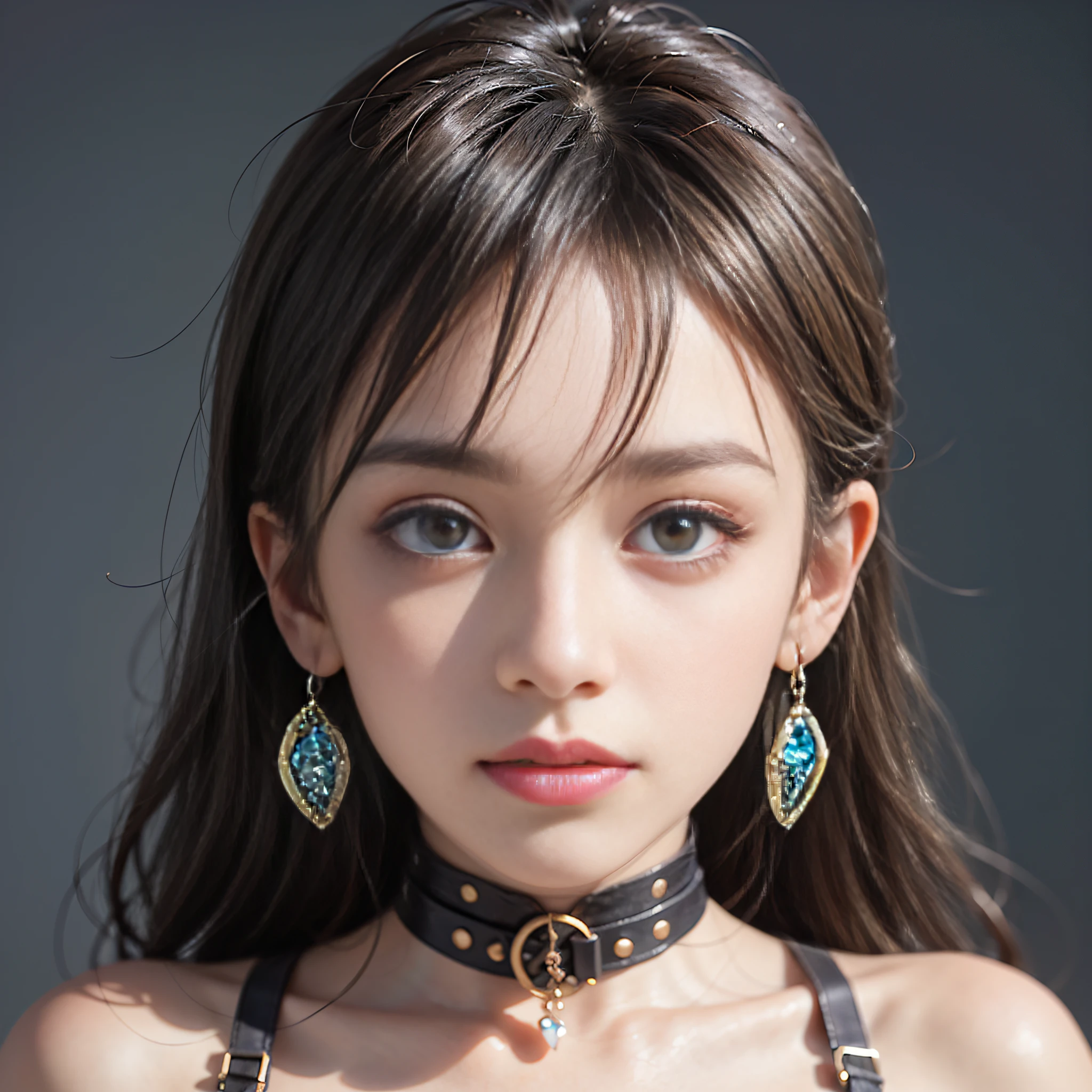 (A masterpie)、(beste Quality)、(Realistic)、Charming daughter、Portrait of a beautiful girl、1girls、Bondage style、BDSM、Dungeon、ratex、Ultra Bikini、harnesses、Transparent eyes、beautifuldetailedeyes、Glitter eyes、Glowing eyes、flawless face、Perfect eyes、Perfect iris、Perfect lips、perfect teeth、flawless skin、Beautiful nose、Beautiful mouth、Pretty lips、fine-grained skin、portrait shooting、Professional artwork、8KUHD、photorealestic、Long、Elegant face、flawless anatomy、Perfect Female Body:1.4、Ultra-realistic painting:1.4、Ultra-precision painting:1.4、FS:1.4、Raw photography、Collar、ear ring、