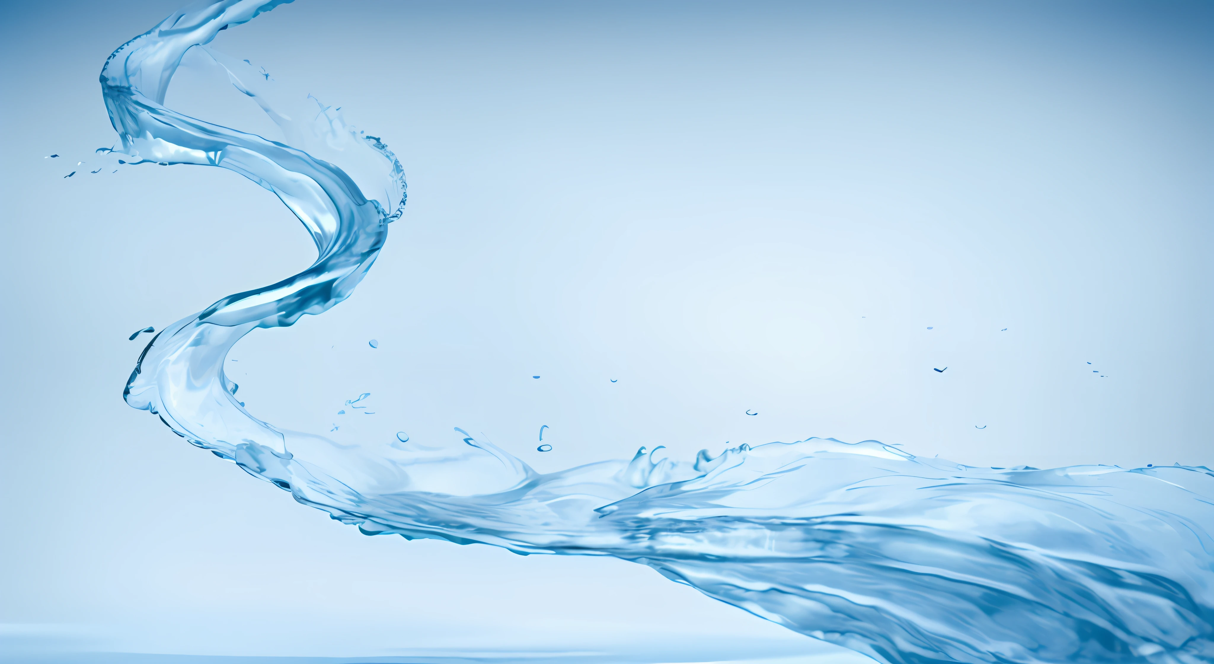 A high-speed stream of water,water stream,water bloom,splatter,Light blue empty background,