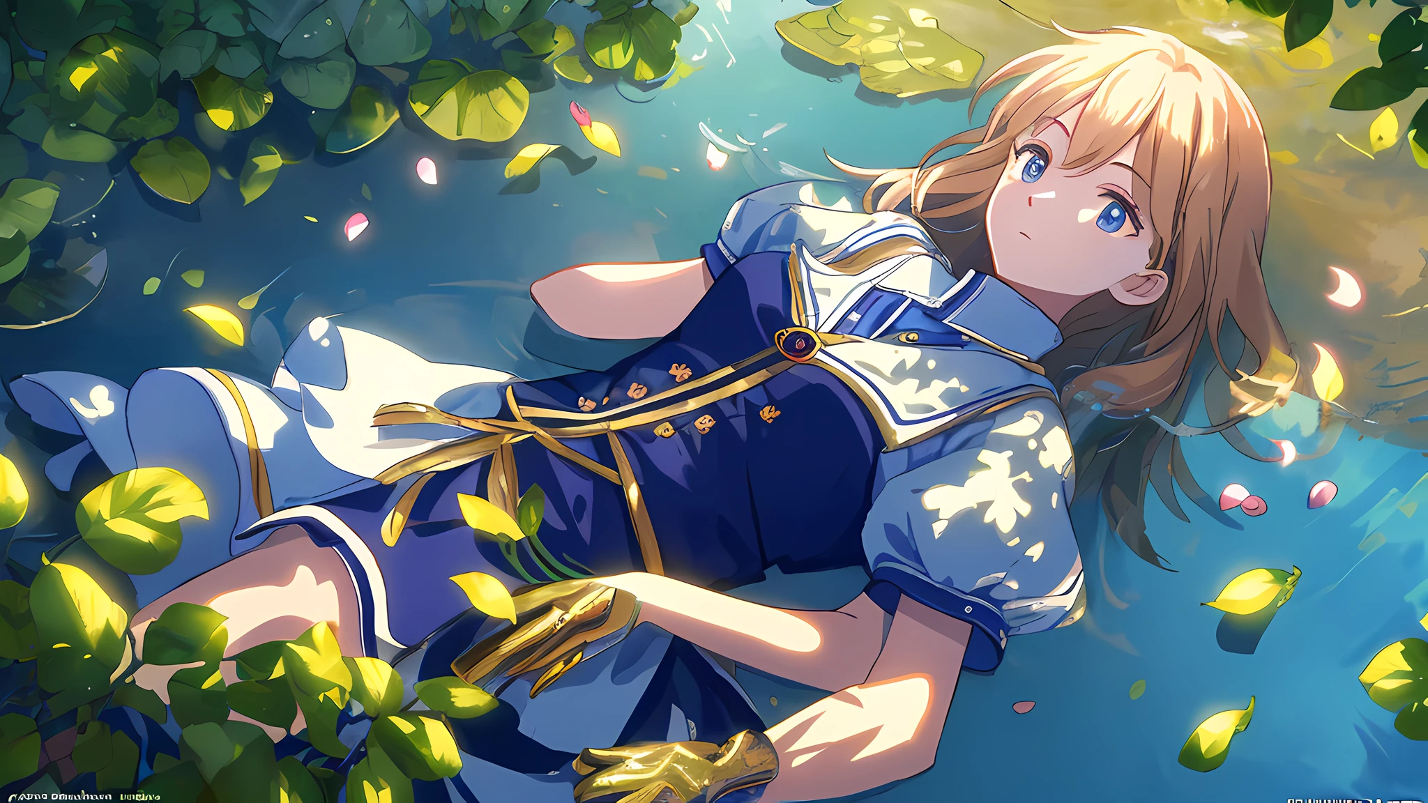 Masterpiece, best quality, (very detailed CG unity 8k wallpaper) (best quality), (best illustration), (best shadows) Nature&#39, blue sea,delicate leaves petals of various colors falling in the air light Tracking, super detailed --v6