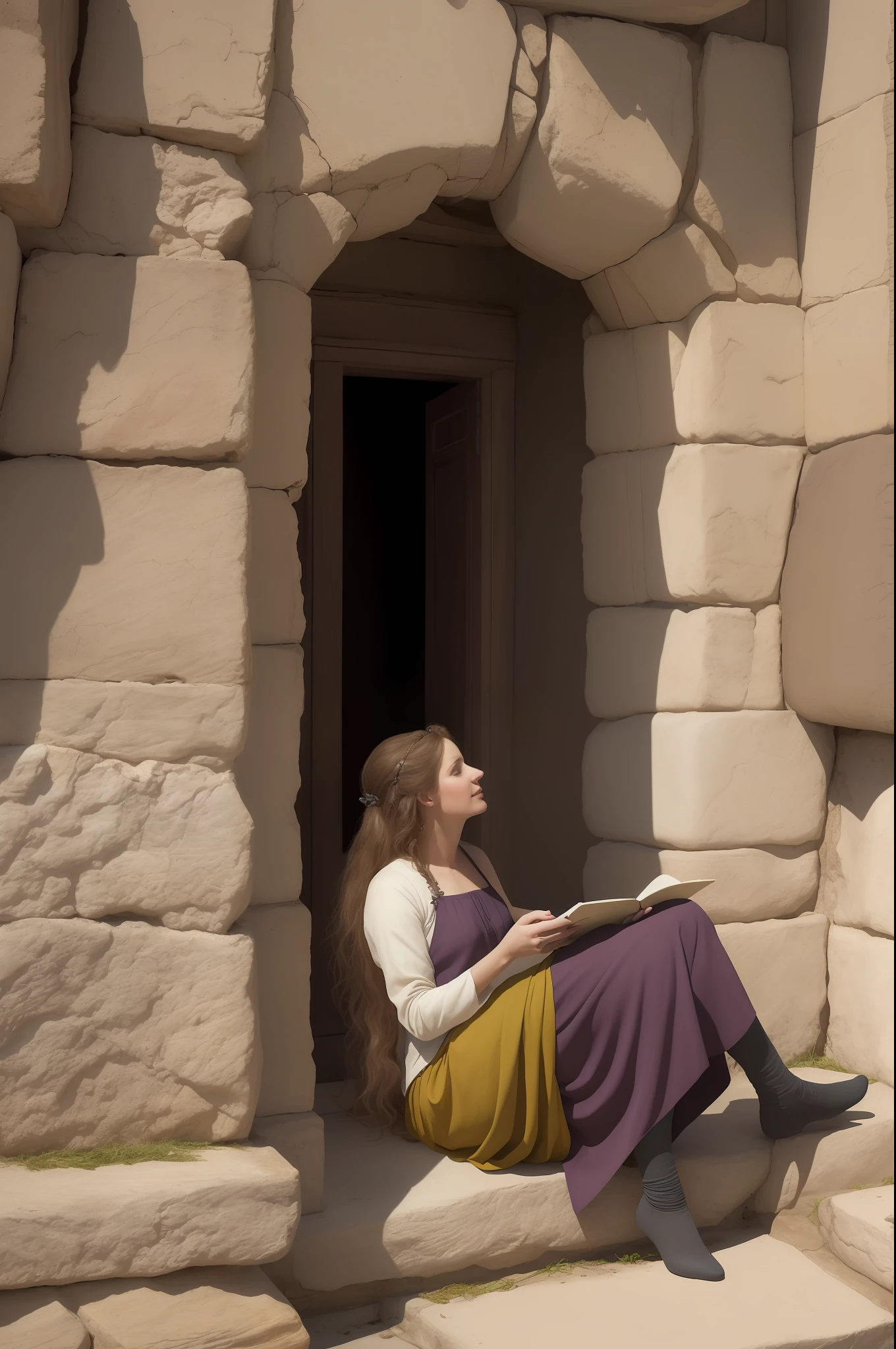 Woman with long hair down to her feet
woman  engaged in lively conversation, immersed in the atmosphere of the ancient Greek past,  show the faces from another angle.  captured in an artistic style similar to that of Alma Tadema. The image, while a realistic visual representation, avoids showing any reference to modern technology. Instead, the scene is portrayed as if it were a classic.
without the presence of the Canon EOS 5D Mark IV camera used to