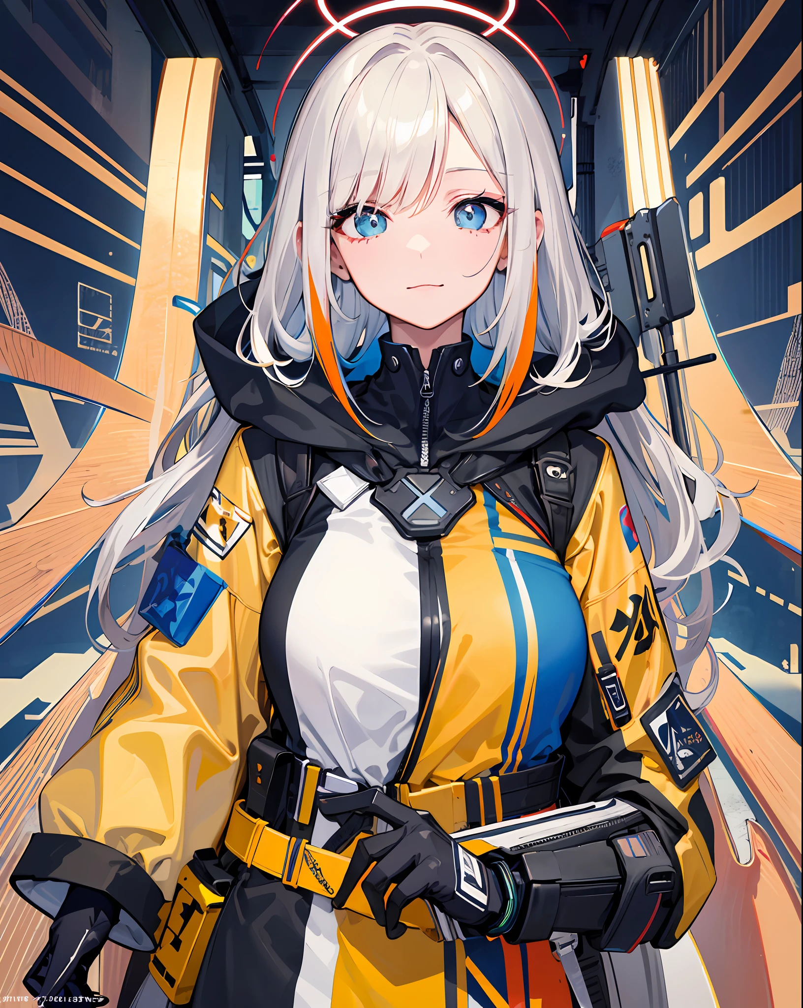 background, mixed-language_text, Japanese letters in graffit, girls, long blonde hair, excellent lighting, sidelighting, perfect ultimate (flat color: 1.3), (magazine_cover: 1.4), (multicolored_background: 1.3), striped_background, card_background, :: discs with sharp and shiny blades in the hand :: circular pieces of white metals glued to the ultra detailed arms coming out sparkling glow, black star design stamped in the middle of the shirt , perfect and detailed, ultra detailed shirt with abstract design and with Japanese letter print in graffiti on the sides of the clothes, image of girls with big breast, on top of a futuristic motorcycle, with immersive effects, hover effect, background graffiti style tribal tattoo with flowers and vibrant colors, "ultra HDR" detailed and with focus effect, (masterpiece: 1.2, best quality), (beautiful eyes with huge eyelashes finely detailed: 1.2), , ((Solo)), (Finely detailed eyes and detailed face :1.3), in various full-body attack poses, (cute background: 1.2),futuristic costume, super detailed circular metals Grabbed on arms and pants, fantastic paintings