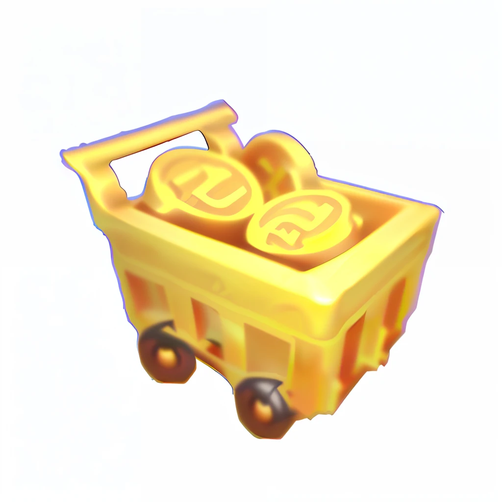 There is an ancient Chinese retro cart,Inside there are coins on a white background, mine cart, cart, Gold, Mining, item art, with many gold coins, shining gold, shopping cart, 9K, 9 k, Unknown, treasure, 3 d icon for mobile game, shopping cart icon, chariot, gold and treasure, 20k, video game item, crashcart, mines