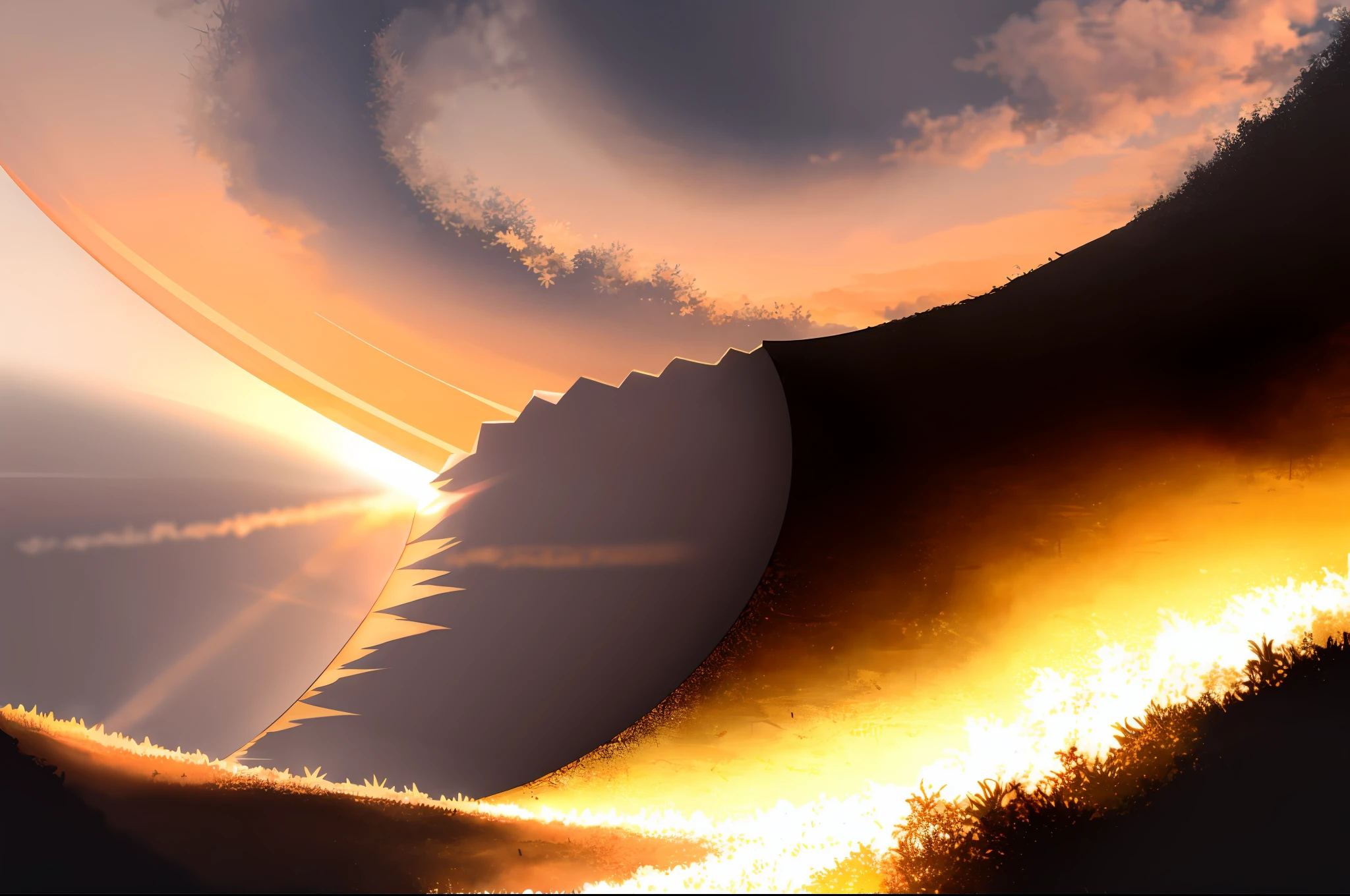 Masterpiece, melhor qualidade, (Volumetric lighting:1.3), luz fraca, (luz quente:1.3), luz solar amarela, (Sunset:1.3), (dust:1.3)