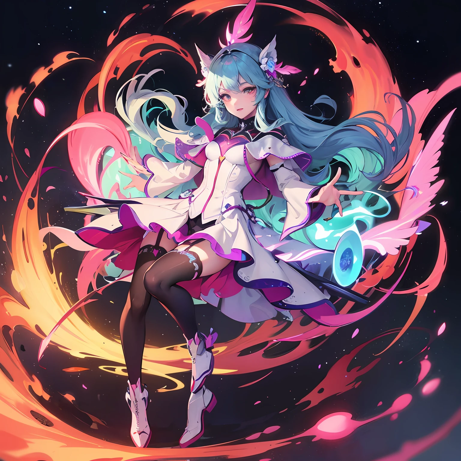 psychedelic, intricate, highly detailed, anime, 4k, beautiful seductive slime girl, long trippy hair, surrounded by stars, trending on patreon, deviantart, twitter, artstation, volumetric lighting, --auto