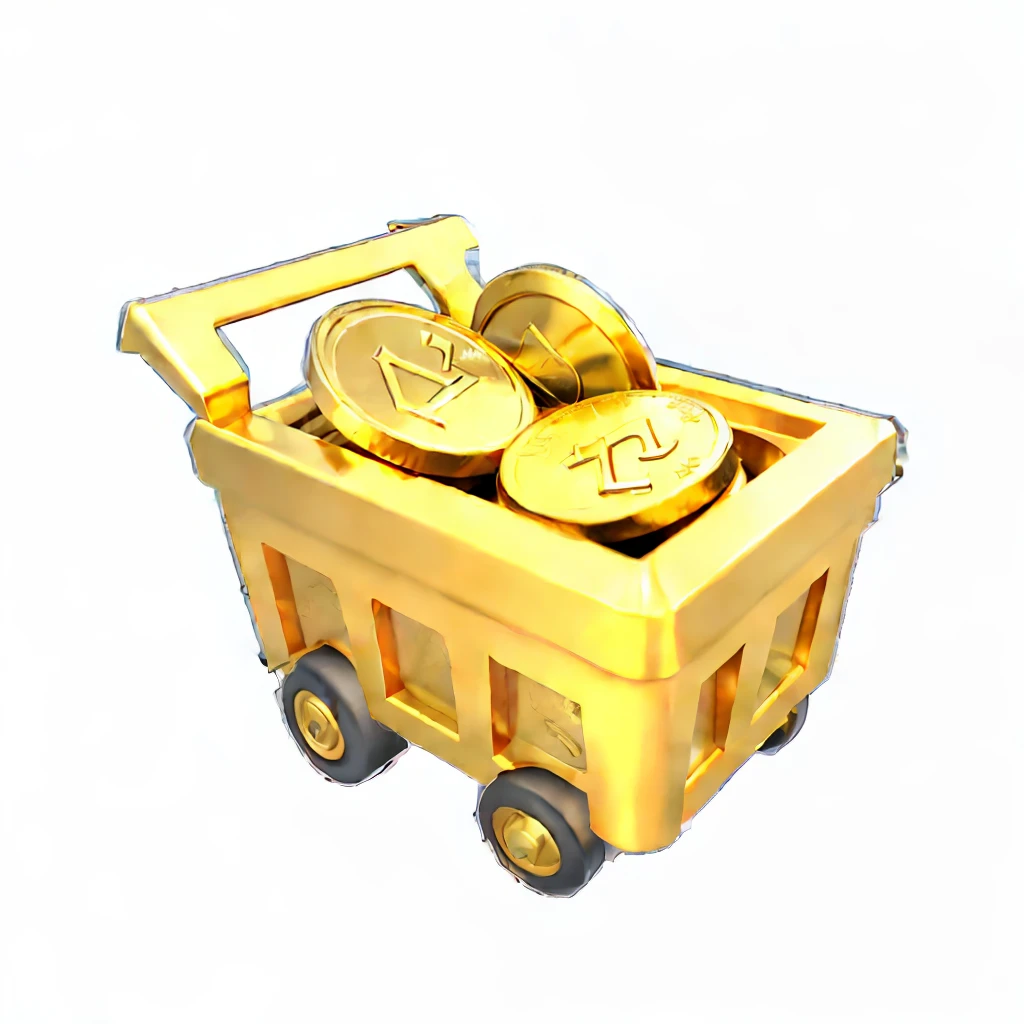 a close up of a cart with coins in it, mine cart, cart, Gold, with many gold coins, Mining, 3 d icon for mobile game, shining gold, crashcart, item art, gold coins, has gold, holding gold, coin, shopping cart, cryptocurrency, shopping cart icon, gold and treasure, mines, treasure, salasi, chariot