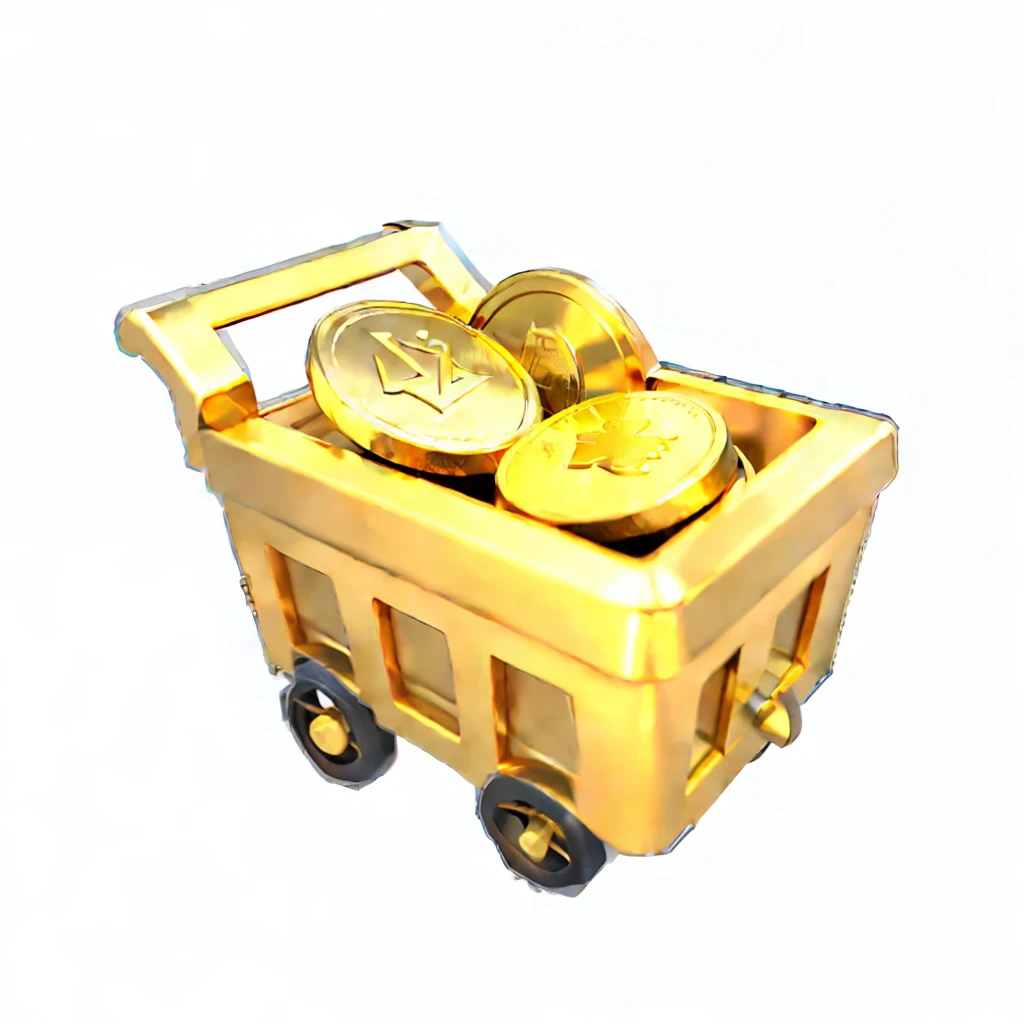 a close up of a cart with coins in it, mine cart, cart, Gold, with many gold coins, Mining, 3 d icon for mobile game, shining gold, crashcart, item art, gold coins, has gold, holding gold, coin, shopping cart, cryptocurrency, shopping cart icon, gold and treasure, mines, treasure, salasi, chariot
