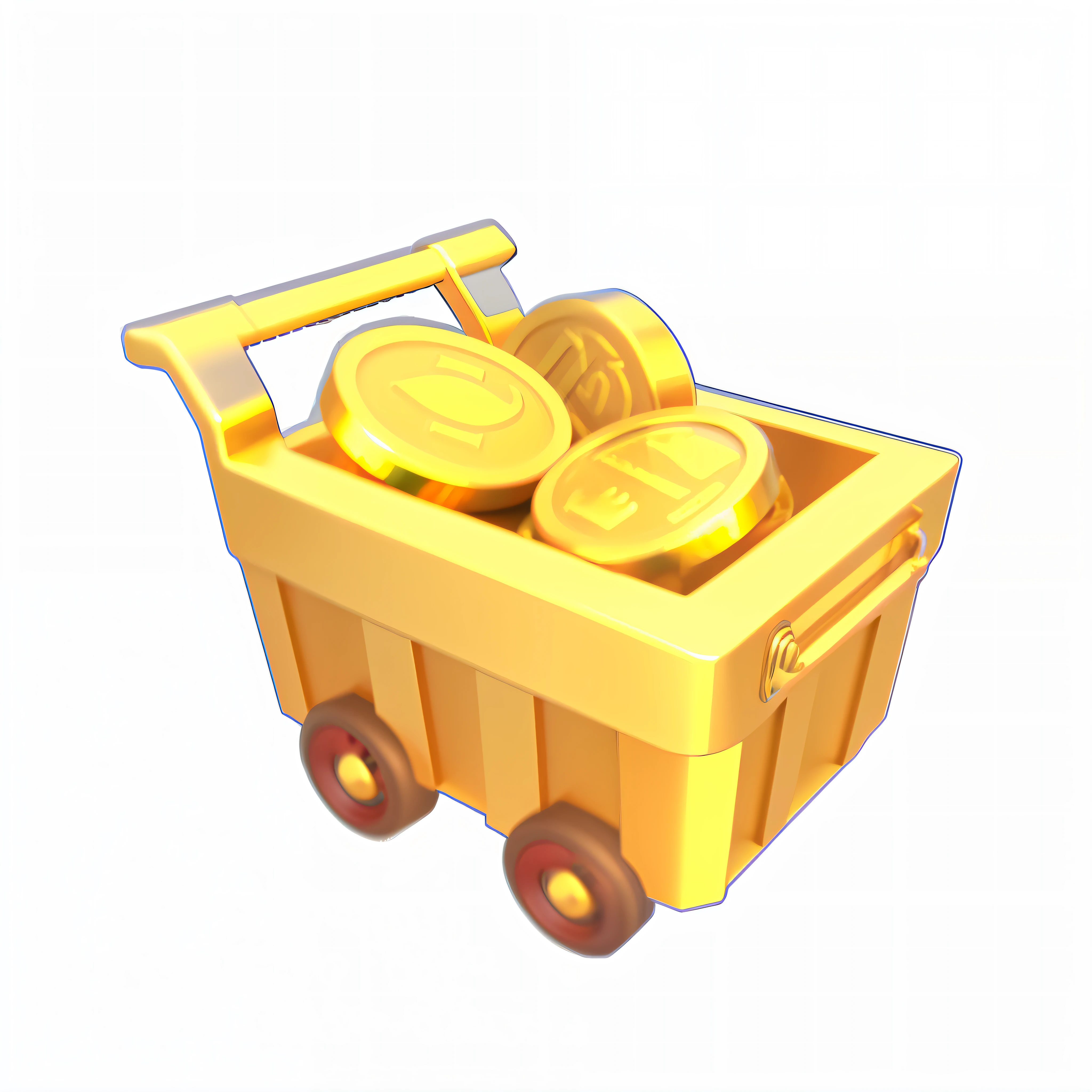There was a yellow trolley,Inside there are coins on wheels, mine cart, cart, Gold, item art, Mining, 3 d icon for mobile game, with many gold coins, shining gold, rpg item, mines, game icon asset, gold and treasure, treasure, crashcart, shopping cart icon, realistic gold, game assets, shopping cart, ultra rare