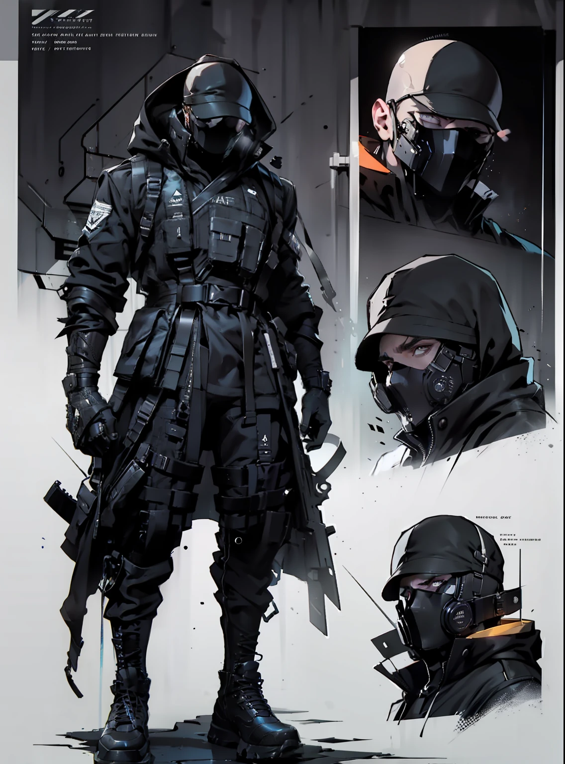 character sheet, full body, fred krueger in black suit and red tie, looking to the cammera, cyberpunk black suit, bald, military boots, military suit, intricate detail, high detail, full color, perfect anatomy, centered, approach to perfection, 4k , cinematic dramatic atmosphere, artstation, concept art, fluid and sharp focus, volumetric lighting, cinematic lighting