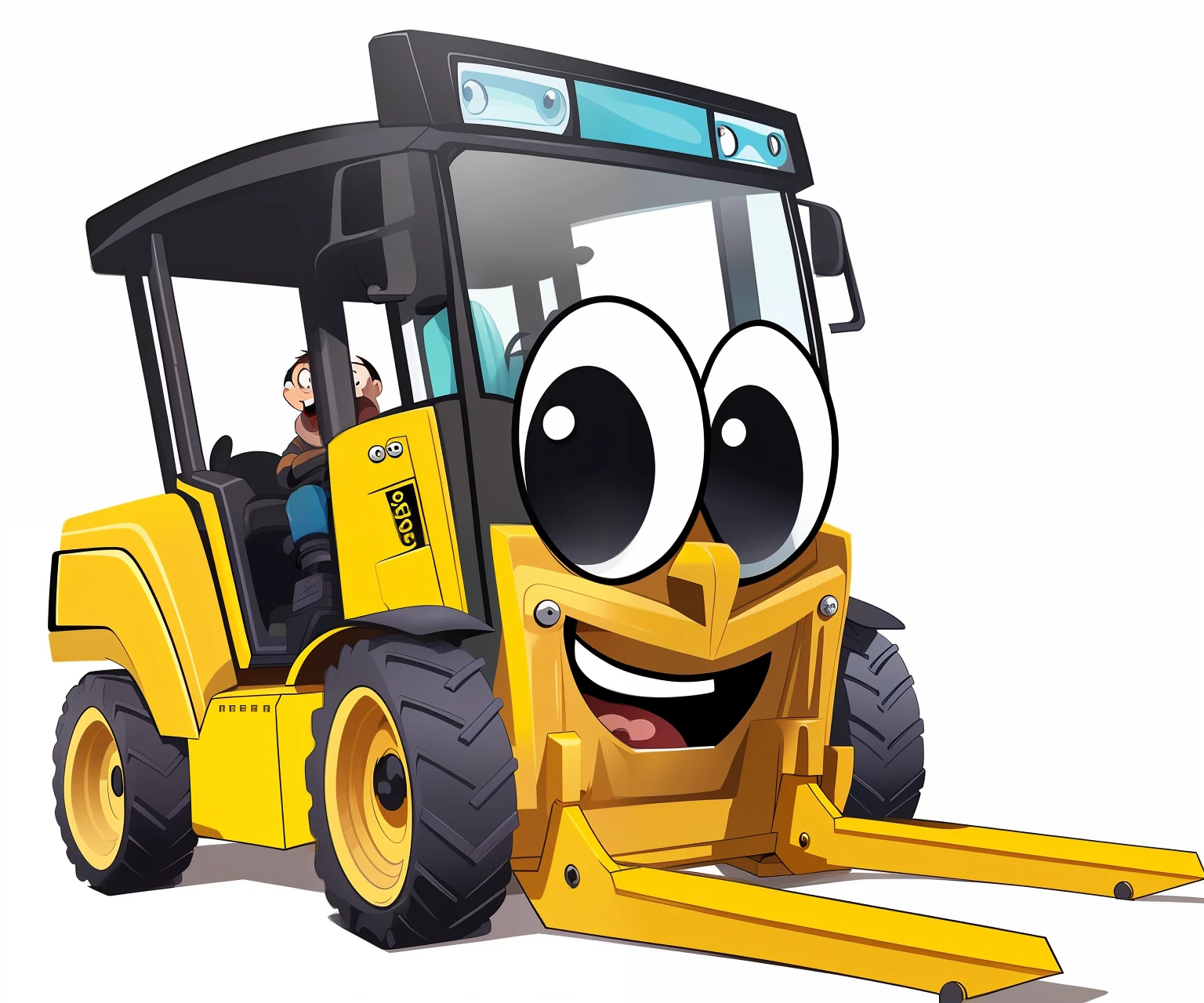 trator dos desenhos animados com olhos grandes e uma empilhadeira, Jcb, parody work, olhar feliz, heavy machinery, parecendo feliz, illustation!, commercial illustration, redondo - rosto, digger land, digital render, imagem do avatar, cara feliz, retrato!!!, Directed by: Jim Davis, papel de parede!, Sorriso, olhar travesso, olhando bonito, muito bobo olhando, sorriso vertiginoso