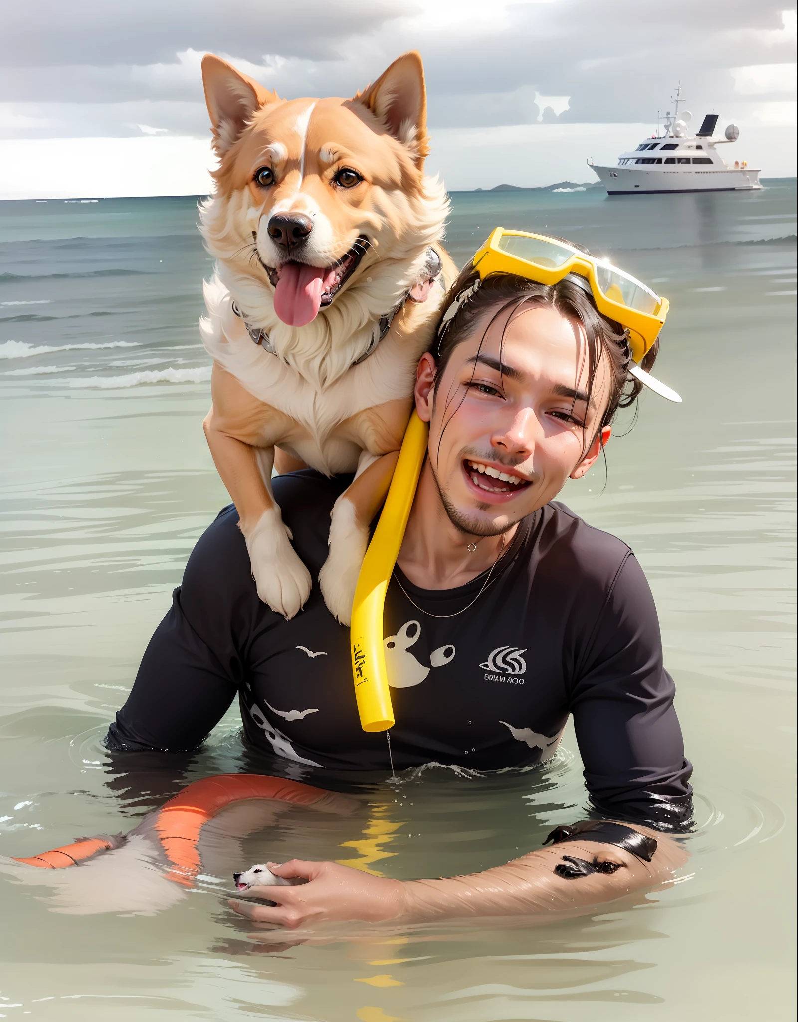 Me with my dog swimming in the ocean.