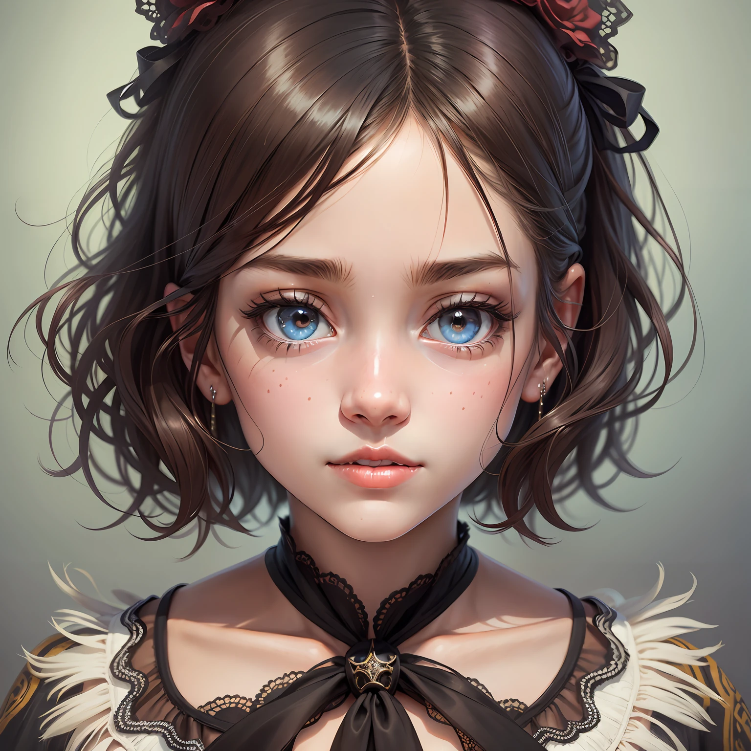 black hair, hair bobbles, wince, longeyelashes, solid circle eyes, light smile, ear blush, fang, Surrealism, drop shadow, anaglyph, stereogram, tachi-e, pov, atmospheric perspective, 8k, super detail, ccurate, best quality --auto