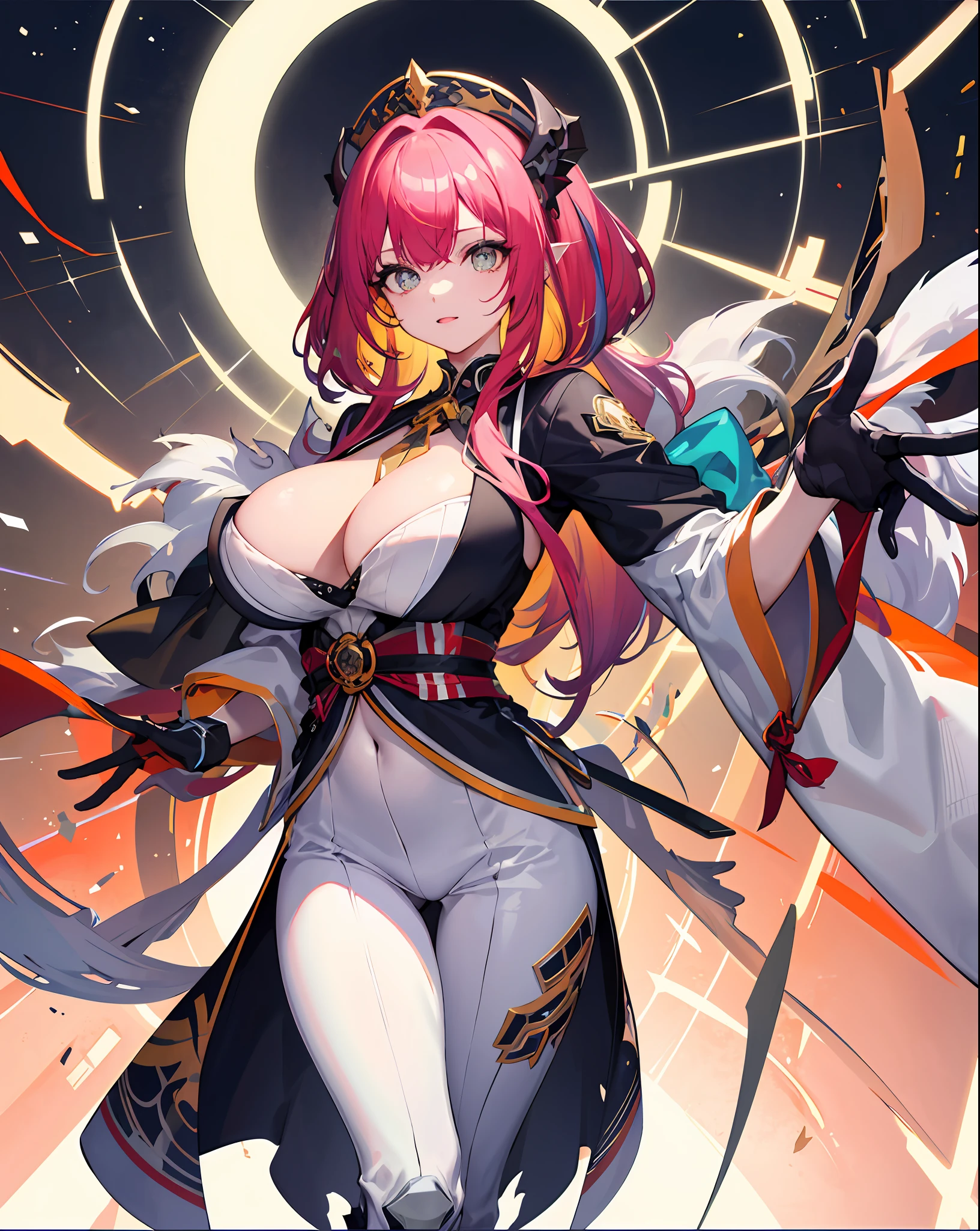 background, misto-language_text, letras japonesas em graffit ,garotas, long gradient red hair, excellent lighting, sidelighting, perfeito ultimate (cor plana: 1.3), (magazine_cover: 1.4), (multicolored_background: 1.3), striped_background, card_background, :: discs with sharp, shiny blades in hand :: circular pieces of white metals glued to the ultra detailed arms coming out of shimmering glow, desenho de estrela negra estampada no meio da camisa , perfeita e detalhada, camisa ultra detalhado com desenho abstrato e com estampa de letras japonesas em grafit dos lados da roupa, imagem de garotas com big breast, accompanied by an ultra-detailed cyborg lion, com efeitos imersivos, efeito pairar, fundo estilo grafite tatuagem tribal com flores e cores vibrantes, "hdr ultra" detalhadas e com efeito de foco, (obra-prima: 1.2, melhor qualidade), (beautiful eyes with huge finely detailed eyelashes: 1.2), , ((Solo)), (Olhos finamente detalhados e rosto detalhado :1.3), in various full-body attack poses, (fundo bonito : 1.2),traje futurista, Super detailed circular metals Grabbed on the arms and pants, Fantastic paintings, https://www.bandlab.com/lowsong/albums/a34588f7-a91f-ee11-907e-00224844f29e