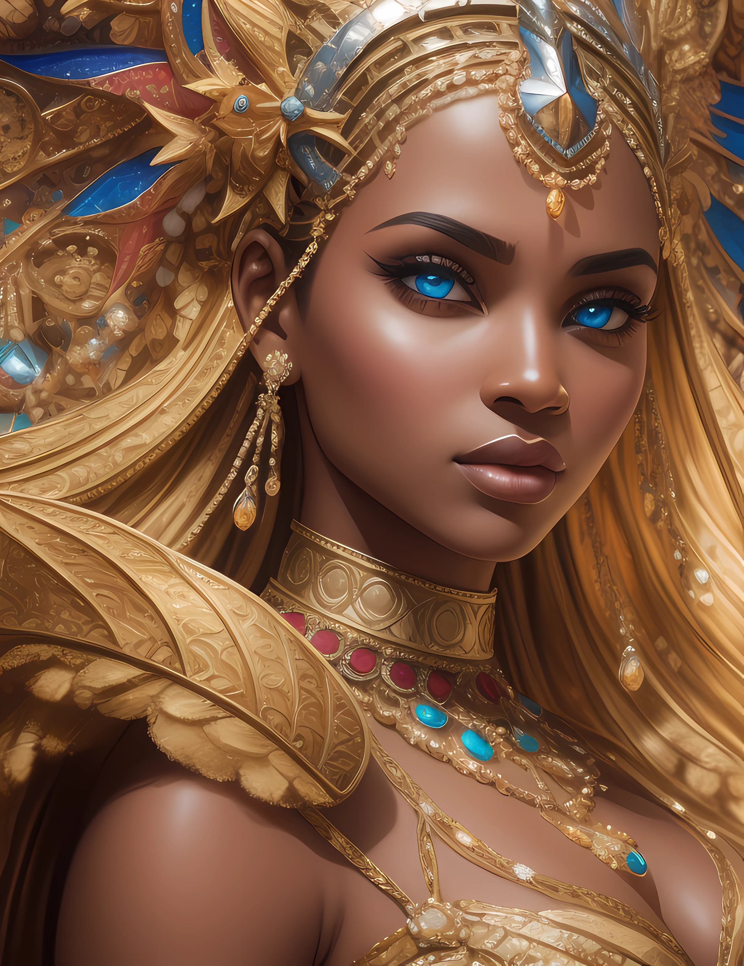Regal citizens of Atlantis, 👑(((oil painting))), close-up portrait,(((🧜🏽♀️))), (((⚔️))), cinematic lighting, metallic reflections, 3d render, natural body posture, intricate, complex, sharp eyes, concept art, red, gold, 8k, Breathtaking, Striking, Splendid, Dazzling, Radiant, Epic, Theatrical, Energetic, Thrilling, Exciting, Atmospheric, Evocative, Enchanting, Motivating, Empowering, Uplifting, High-definition, Crisp, Sharp, Ultra high-definition, Crystal clear, Flawless, High-quality, Premium, Deluxe, High-resolution, Top-notch, Elite, Bright, Lively, Colourful, Intricate, Meticulous, Elaborate, Realistic, High-performance, Intense,