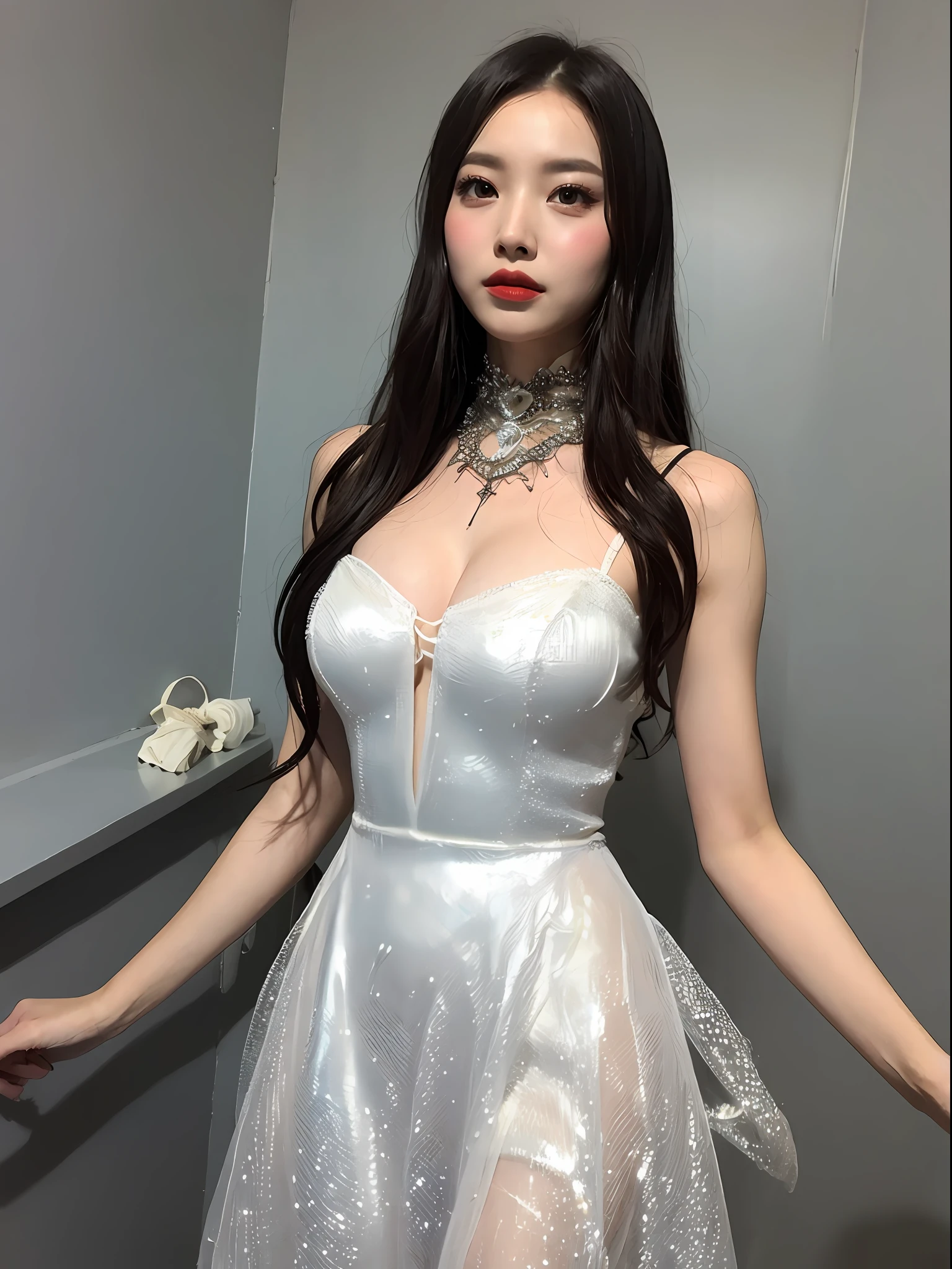 Bright dance dress type costume made of cobwebs Marvel spider woman hero style