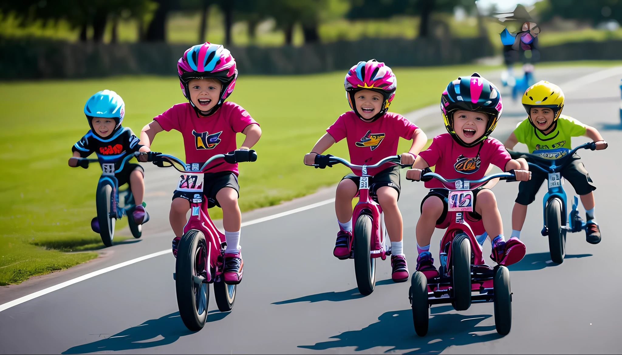 Get ready for the ultimate tricycle race experience! Witness the cutest toddlers racing towards the finish line, with raw time-lapse and motion blur effects bringing every movement to life. Share in their random expressions with ultra-detailed, super HD, and ridiculous resolution, all captured through the lens of a long exposure shot."
