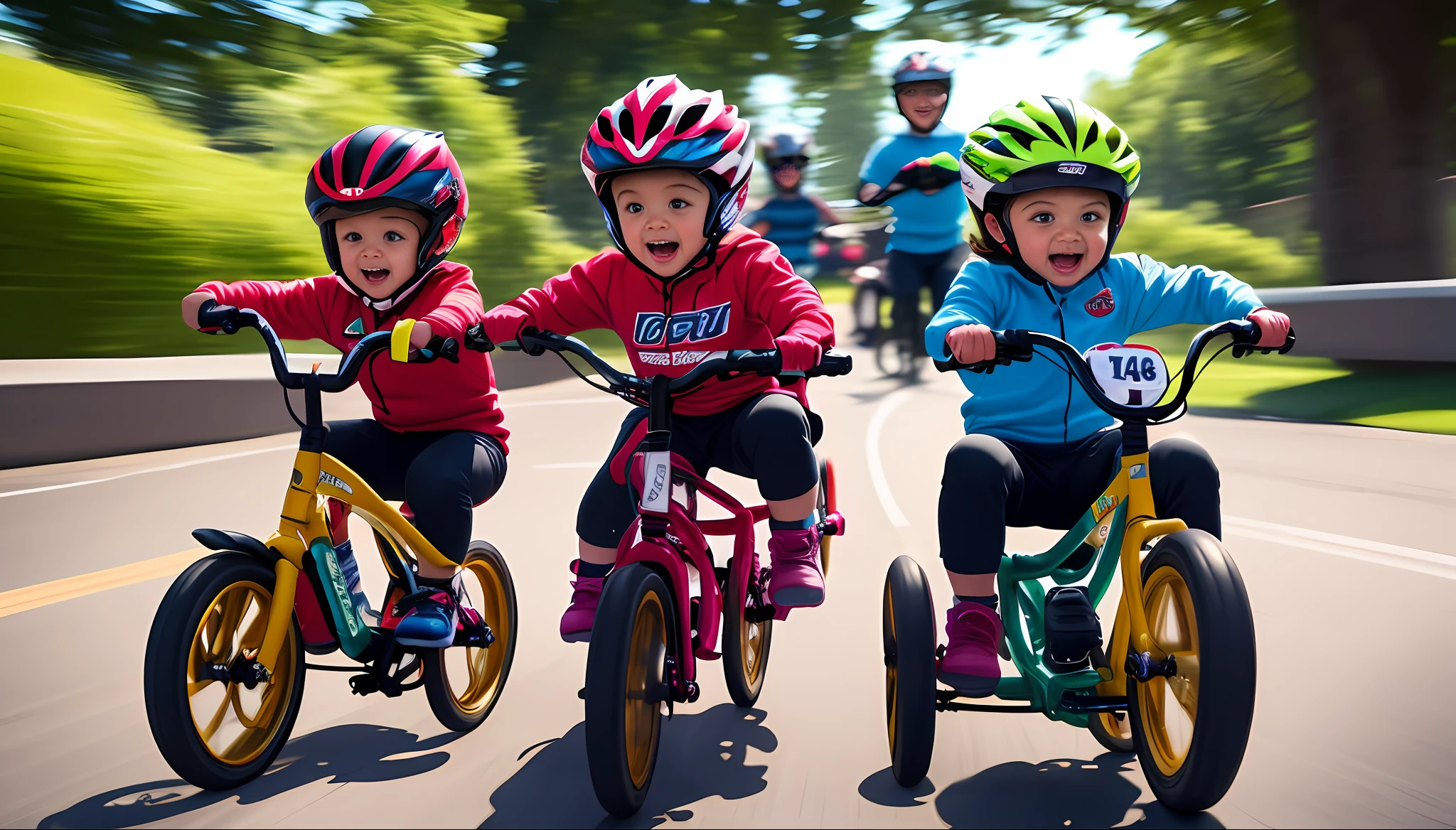 Get ready for the ultimate tricycle race experience! Witness the cutest toddlers racing towards the finish line, with raw time-lapse and motion blur effects bringing every movement to life. Share in their random expressions with ultra-detailed, super HD, and ridiculous resolution, all captured through the lens of a long exposure shot."