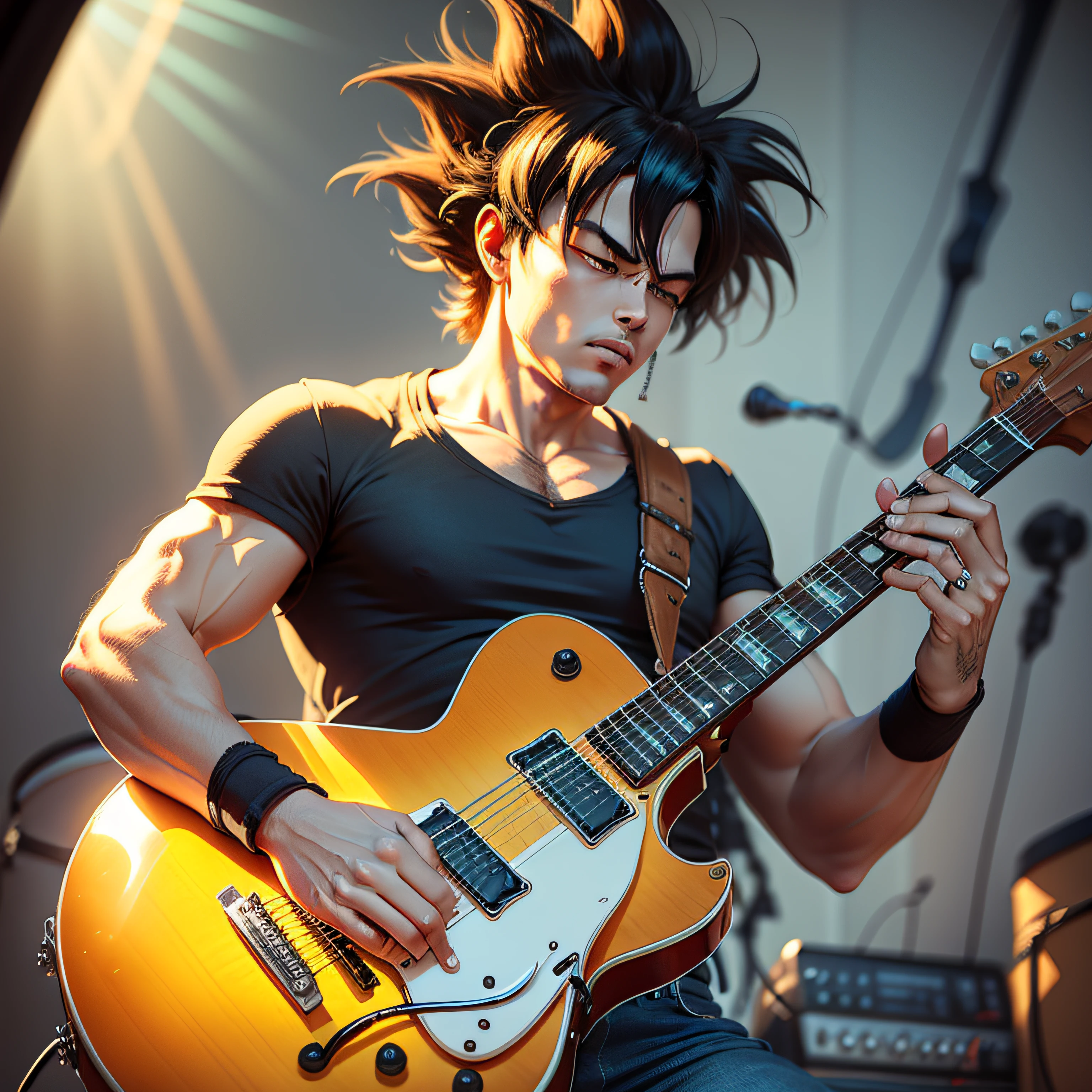 Son Goku tocando uma guitarra Gibson