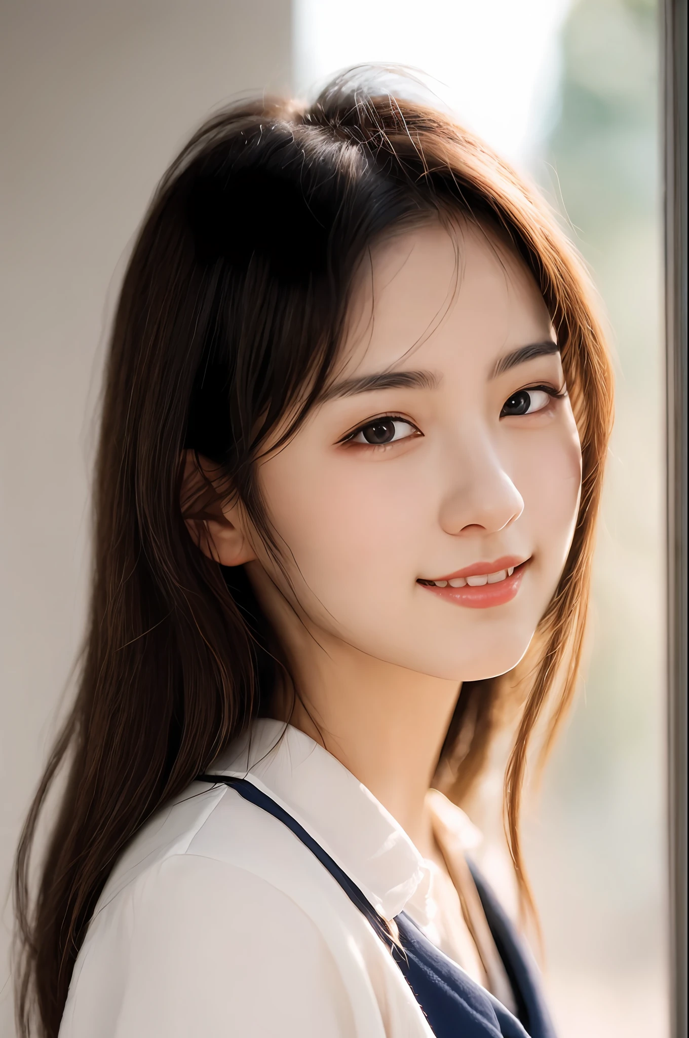 from side fashion photography portrait of 1girl , smile, (looking at viewer:1.2), school uniform,
soft light, rim light, beautiful shadow, low key, (photorealistic, raw photo:1.2), (natural skin texture, realistic eye and face details), hyperrealism, ultra high res, 4K, Best quality, masterpiece, (cleavage:0.8), in the dark