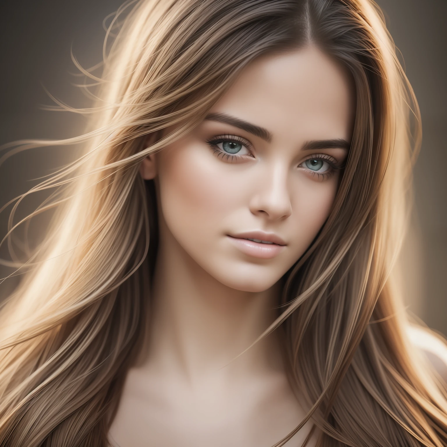 RAW, style, A stunning portrait of a beautiful young woman with striking features. He should have long, flowing red hair, a captivating look, and a seductive expression. The background should be neutral and simple, allowing the woman to be the focal point of the image. Please pay close attention to details, such as the highlights and shadows on your face and hair, to create a realistic and realistic image. Experiment with different lighting techniques to improve the mood and atmosphere of the portrait. The final product should be a masterpiece that captures the essence and beauty of the woman, ((highly detailed skin, skin details)), sharp focus, volumetric fog, 8k UHD, DSLR, high quality, film grain, Fujifilm XT3, full body.