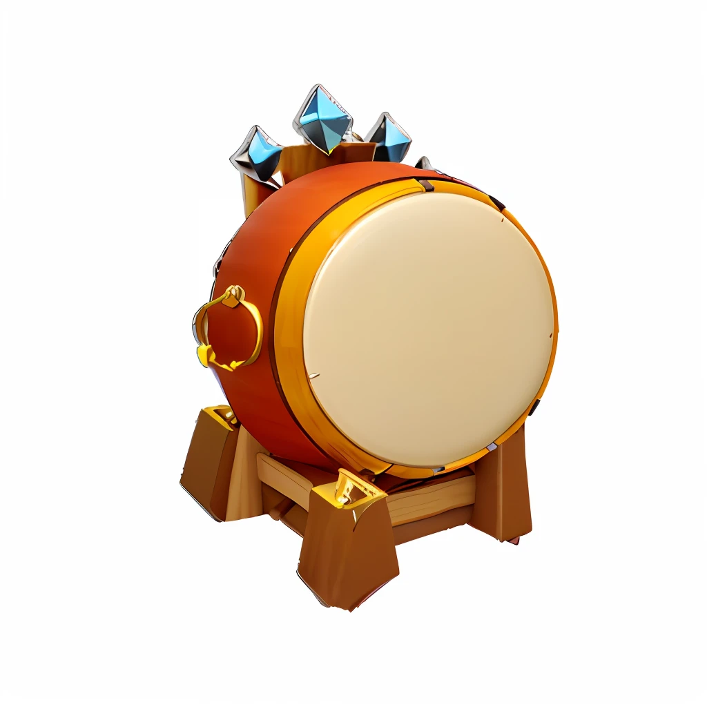 there is a small drum with a dragon head on it, bass drum, gong, Drums, tamborine, item art, rpg item, 3 d icon for mobile game, congas, drum set, game assets, instrument, bongos, Drum kit, drummer, Unknown, rpg game item, djelleba, barrel chested, game icon asset,Cartoony