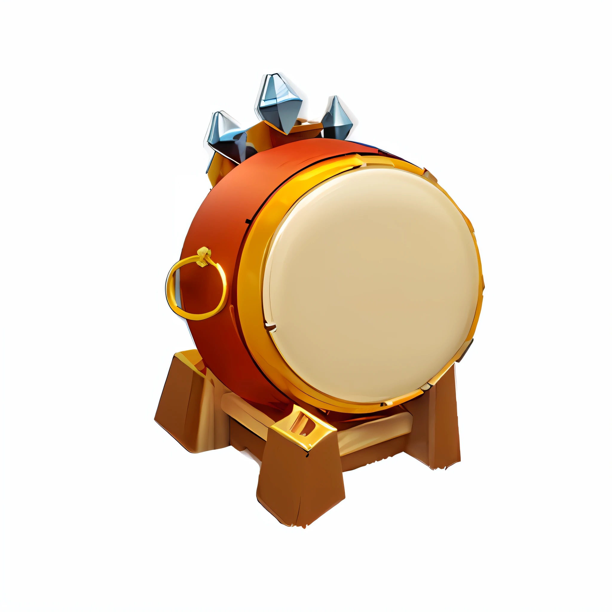 a close up of a small drum on a stand with a white background, bass drum, gong, barrel chested, Unknown, rpg item, 3 d icon for mobile game, item art, game icon asset, clay, Drums, congas, bongos, game icon stylized, rpg game item, breast plate, quest marker, spherical, mobile game asset,stylized 3 d