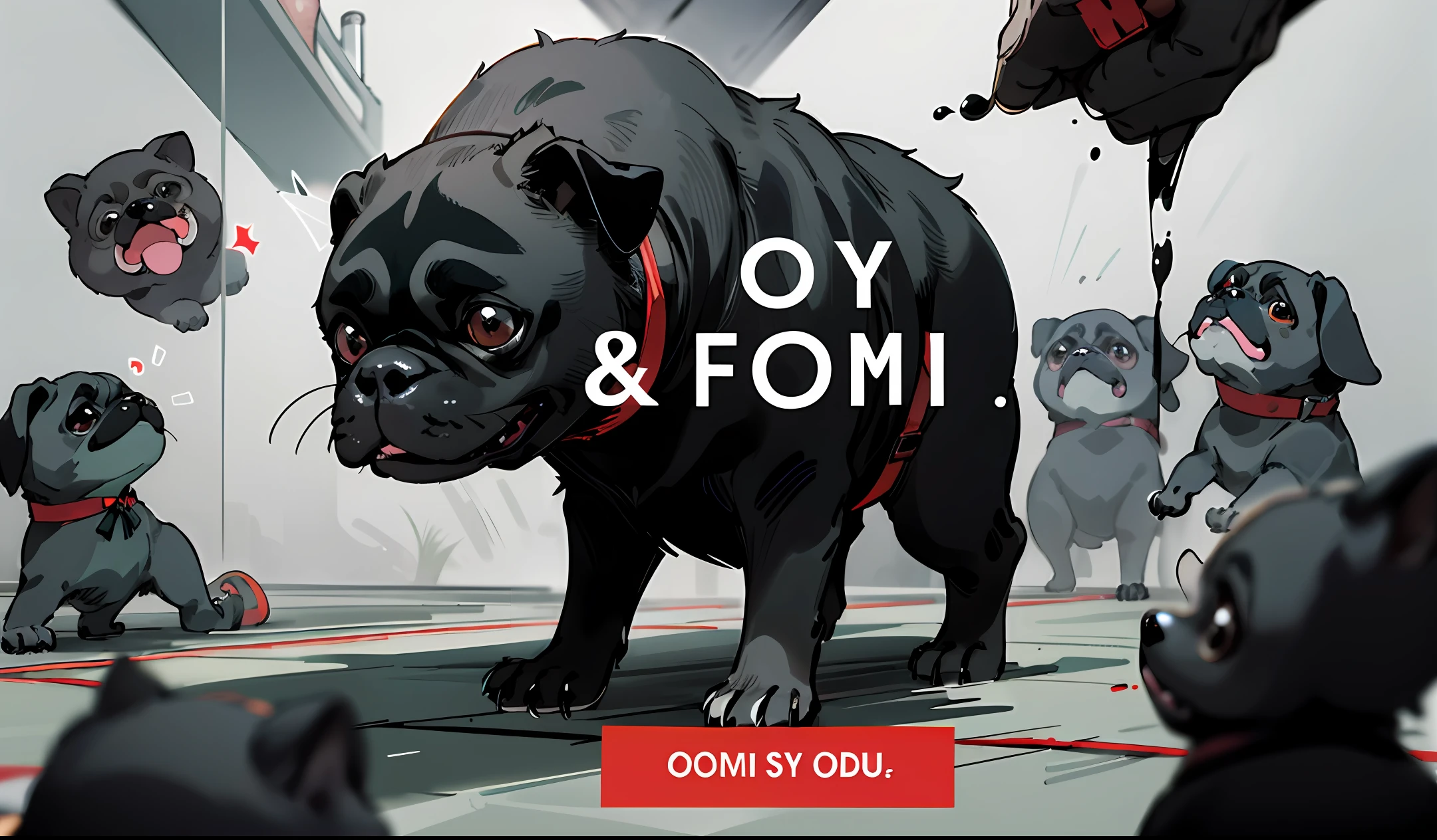 The image of a black Pug and with the message " My Owner is Getting Ready, com o background em branco e as letras em preto