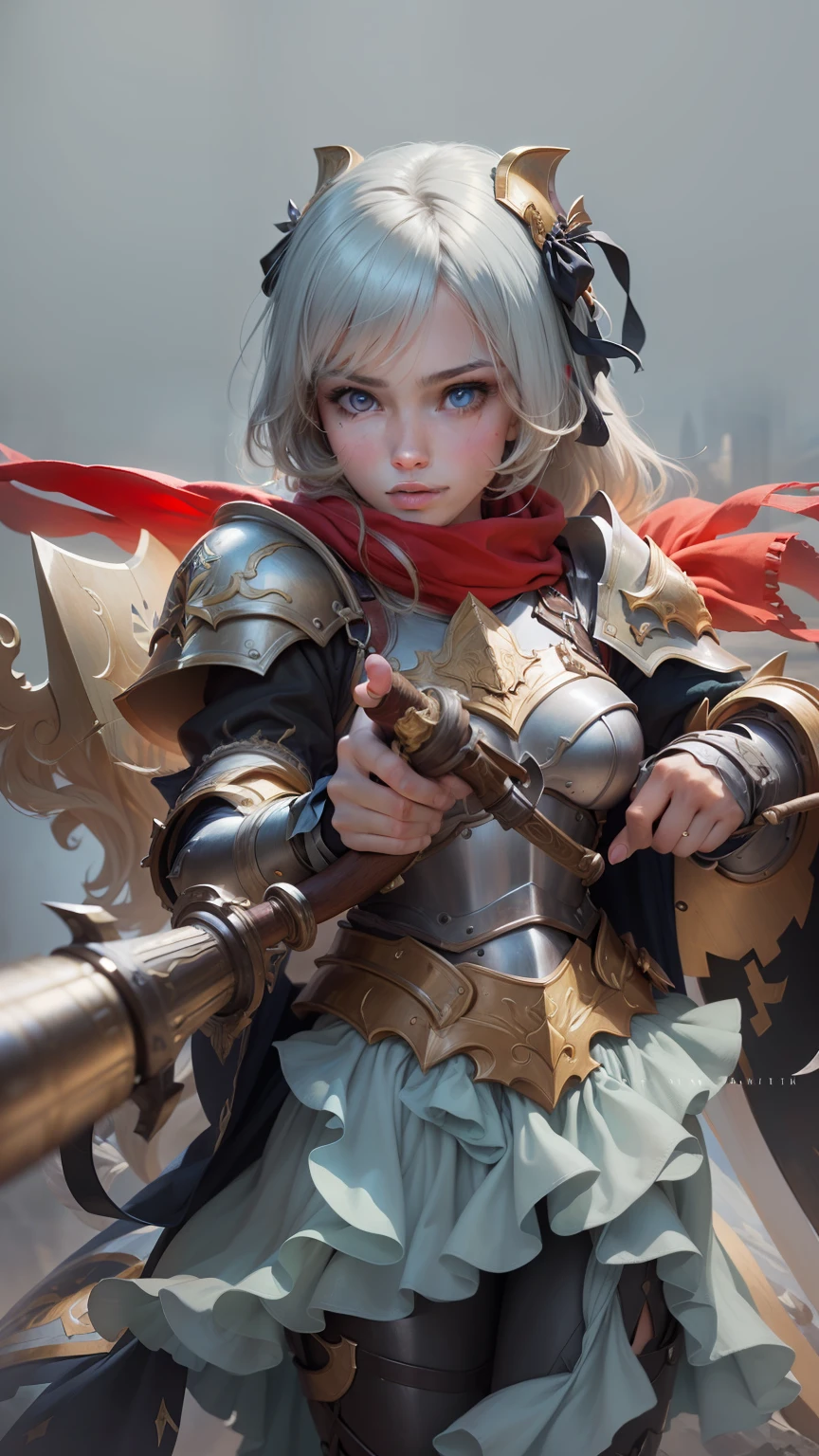 ((best quality)), ((highly detailed)), masterpiece, ((official art)), (detailed eyes, deep eyes), (1girl:1.33, solo), Paladin, paladin_glam, paladin armor, holding a shield, holding a mace --auto