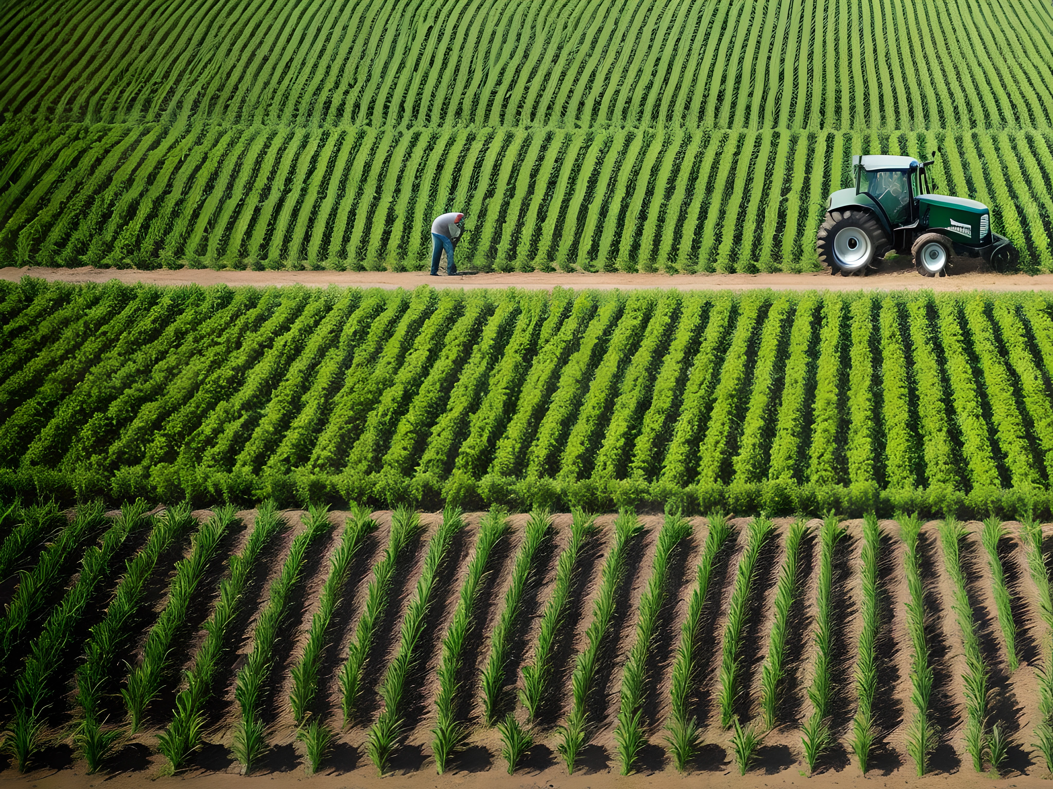 Agricultural worker driving tractor harvesting corn in green field, luz do por do sol, retroiluminação, cinemac lighting, alta qualidade, detalhes elevados, melhor qualidade, with an undeformed face, cinemac lighting, profundidade de campo, Bokeh, Realismo, fotorrealista, hiper-Realismo, fotografia profissional