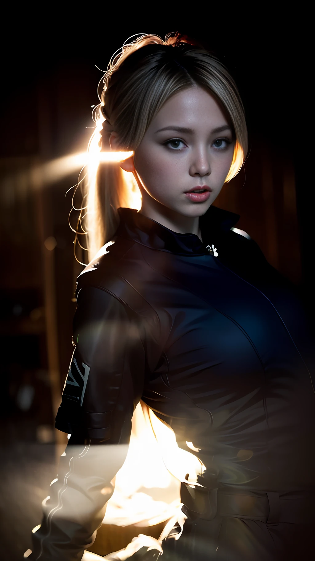Tip: Depth photography. Cinematic lighting. Blonde girl in backlight. --q 2 --s 750 --v 5.1 --c 10 --ar 11:17