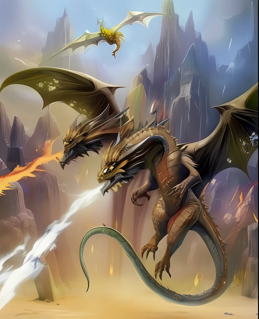there is a dragon that is flying over a mountain with a fire, dragon breathing fire, dragon blowing fire above, charging through a dragons lair, epic dragon, firebreathing dragon, firebreathing dragon, ''dragon breathing fire, dragon in the background, battle with dragon, "firebreathing dragon, fighting a dragon, art of dragon, fire dragon, dragon flying, dragons flying around