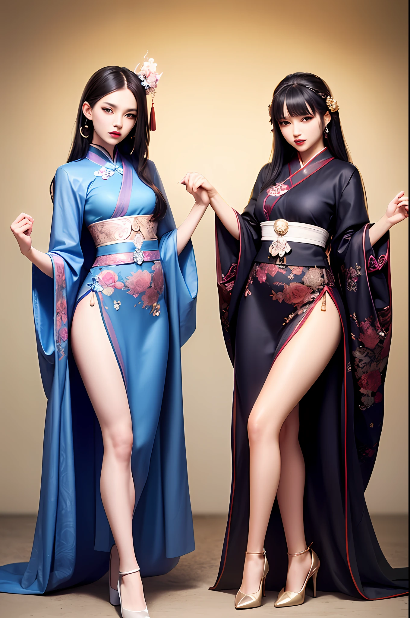 Best quality details, realistic,8K UHD, High definition, hyperdetailed, High quality detailed texture, High quality shadow, Detailed beautiful delicate face, Detailed beautiful delicate eyes, Depth of field, Ray tracing, perspective, 20's, only one person,
indoors,ancient china background, china patterns,
Pretty Kpop girl group,
head tilt, leg up, legs together, perfect body, lean body, medium breasts, thin waist, wide hips,
hair stick, hairpin, hair ornaments,
light smile, lovely face, slender face, fair white skin, glowing eyes, glossy lips, bags_under_eyes, pale pink lip, beautiful eyes, eyelashes, Thin lips, (noble girl), eyeshadow, makeup, eyeliner,
shawl, hagoromo, hanfu,  detailed clothes,
