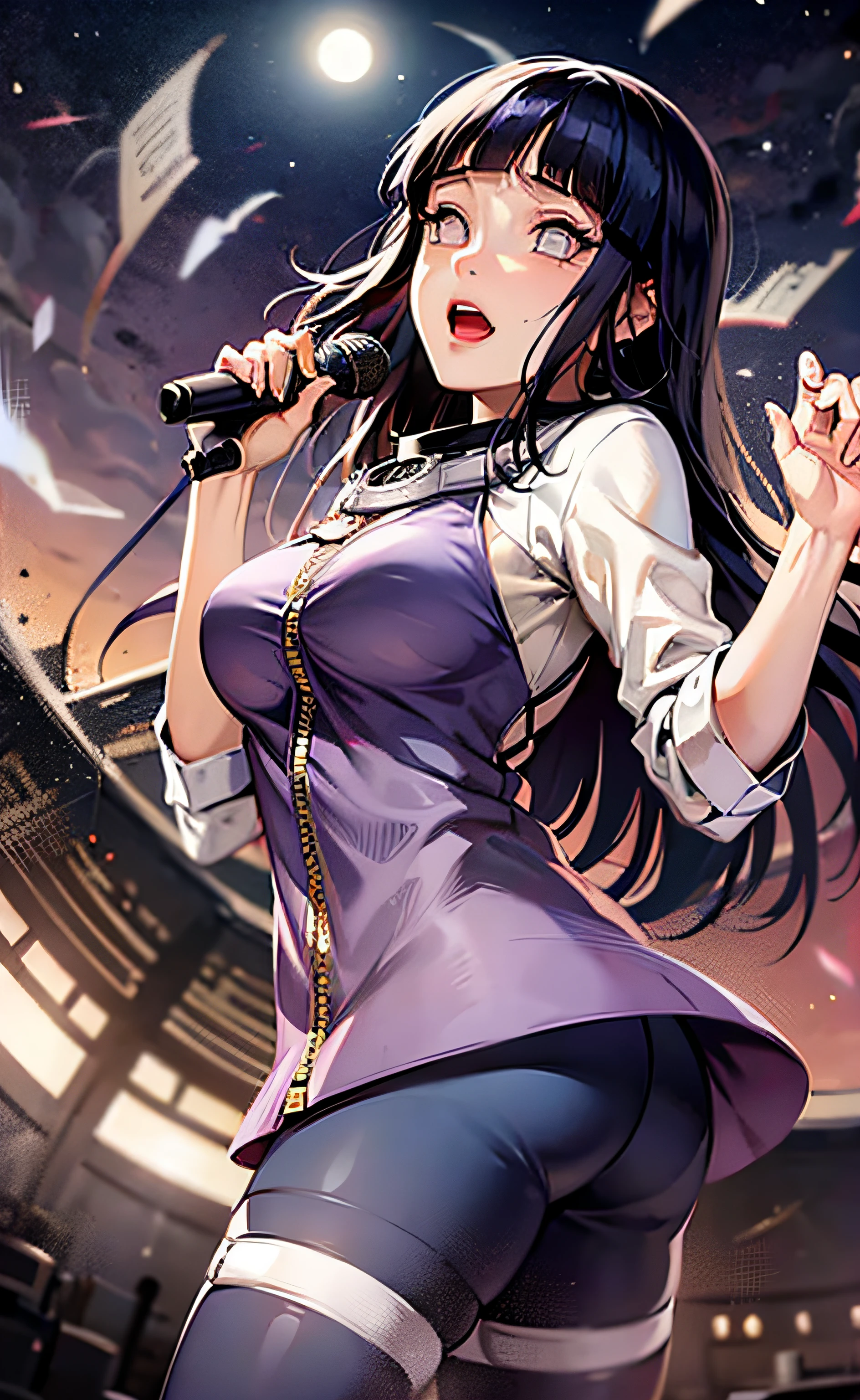 Sexy Hinata singing on a stage at night