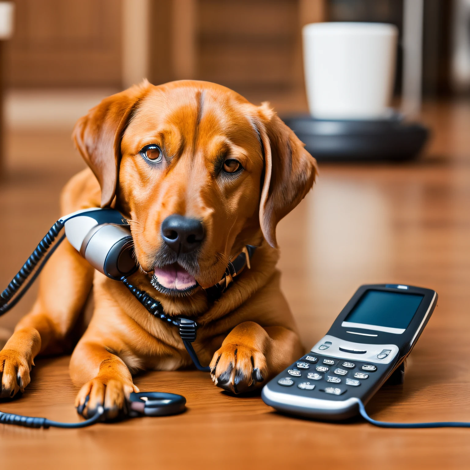 dog making a cell phone call --auto