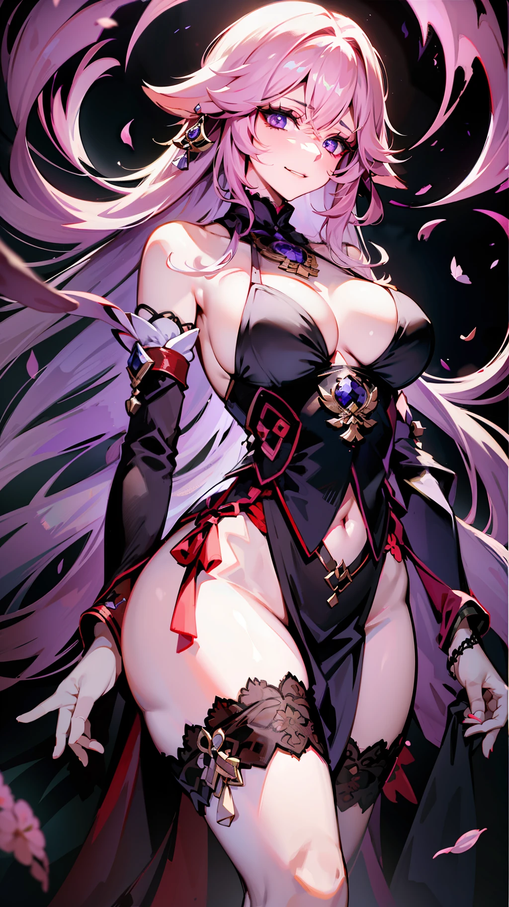Imagine a captivating figure standing before you, exuding an aura of darkness and mystery. Sua pele, pale as moonlight, Sente-se fresco ao toque. O cabelo dela, flowing and lustrous, Cascatas como uma cachoeira de Midnight Black. Os fios emolduram seu rosto, softly caressing her features.
In this feminine embodiment, Seus olhos, mesmerizing pools of darkness, segurar uma tonalidade carmesim intensa, atraindo-o para as profundezas dela. The gaze is piercing, emanating both strength and a haunting allure.
As you move closer, you notice her lips, partiu ligeiramente para revelar afiado, presas alongadas, glistening with fresh droplets of blood. O aroma do ferro permanece no ar, um testemunho de sua recente festa.
Adornado em trajes reais, suas vestes borram graciosamente em torno de sua forma. Um longo, flowing gown in shades of deepest ebony hints at both elegance and power. Intricate lace patterns adorn the sleeves and neckline, adding a touch of gothic refinement.
The atmosphere around her is heavy, charged with an electric anticipation. Shadows dance around her figure, reflecting the enigmatic nature within. A sense of both danger and seduction emanates from every pore, captivating all who dare to encounter her.
This portrayal of Dracula, com seus cabelos pretos, presas proeminentes pingando sangue, and captivating presence, evokes a visceral and vivid image of this powerful entity. Despite her feminine adaptation, the essence of darkness and allure remains, inviting you to immerse yourself in the enigmatic world of this extraordinary figure.
