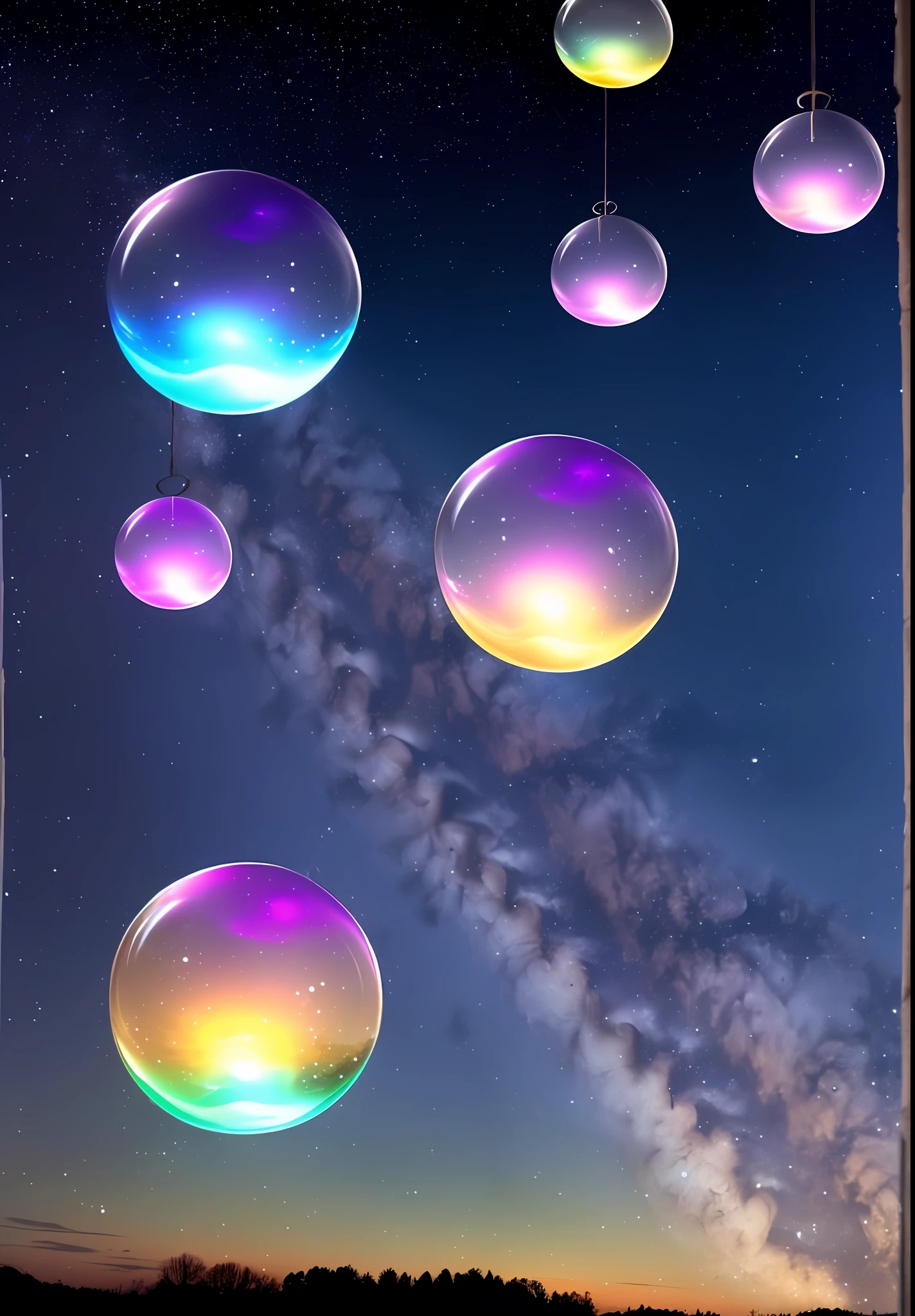 night,It's silent,Outside the window of the room,Seven colorful crystal bubbles float,Each bubble is like a planet,it is crystal clear,Flow up and down,Very dreamy,It's like a dream,And yet so real,It's like coming to another planet,A deep
