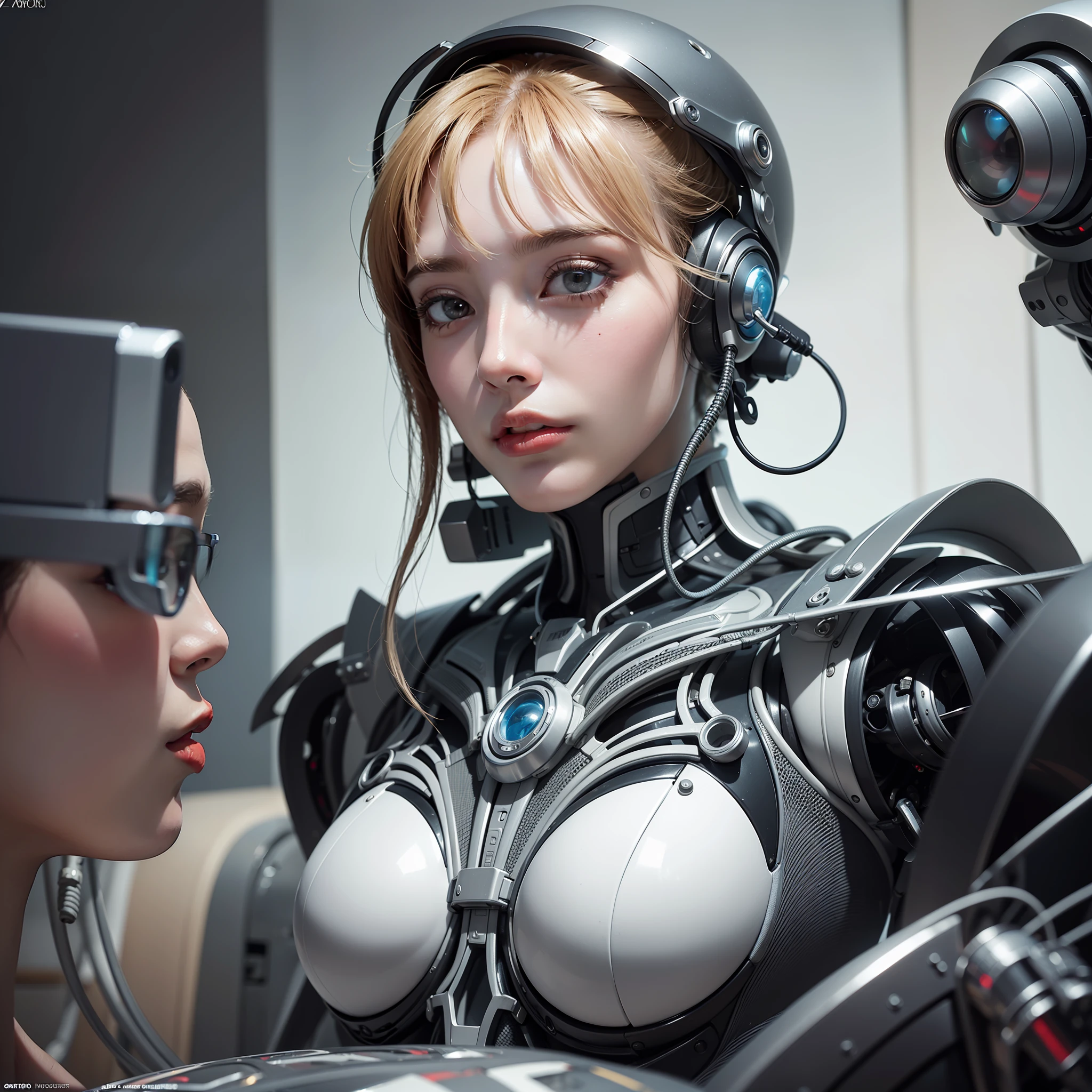 complex 3d render ultra detailed of a beautiful porcelain profile woman android face, cyborg, robotic parts, 150 mm, beautiful studio soft light, rim light, vibrant details, luxurious cyberpunk, lace, hyperrealistic, anatomical,  muscles, cable electric wires, microchip, elegant, beautiful background, octane render, H. R. Giger style, 8k, best quality, masterpiece, illustration, an extremely delicate and beautiful, extremely detailed ,CG ,unity ,wallpaper, (realistic, photo-realistic:1.37),Amazing, finely detail, masterpiece,best quality,official art, extremely detailed CG unity 8k wallpaper, absurdres, incredibly absurdres, , robot, silver halmet, full body, sitting