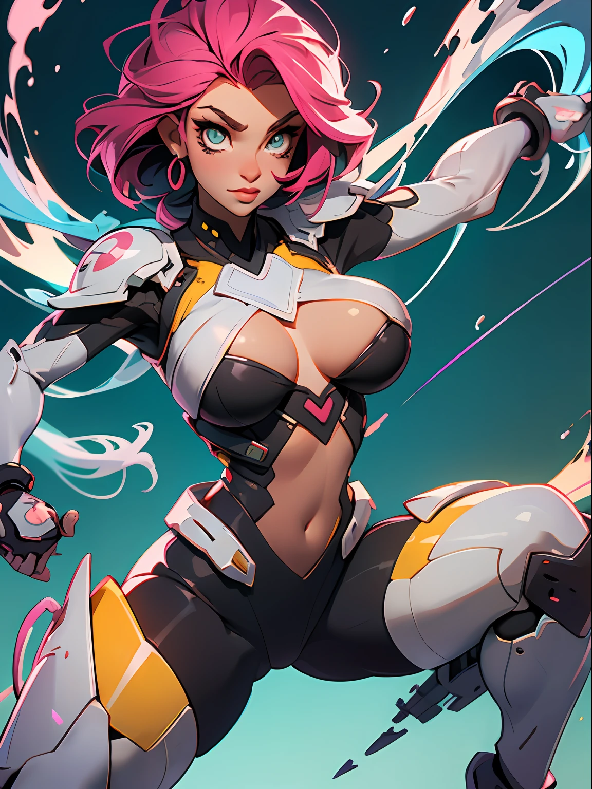background, misto-language_text, letras japonesas em graffit ,garotas, long gradient red hair, excellent lighting, sidelighting, perfeito ultimate (cor plana: 1.3), (magazine_cover: 1.4), (multicolored_background: 1.3), striped_background, card_background, :: discs with sharp, shiny blades in hand :: circular pieces of white metals glued to the ultra detailed arms coming out of shimmering glow, desenho de estrela negra estampada no meio da camisa , perfeita e detalhada, camisa ultra detalhado com desenho abstrato e com estampa de letras japonesas em grafit dos lados da roupa, imagem de garotas com big breast, accompanied by an ultra-detailed cyborg lion, com efeitos imersivos, efeito pairar, fundo estilo grafite tatuagem tribal com flores e cores vibrantes, "hdr ultra" detalhadas e com efeito de foco, (obra-prima: 1.2, melhor qualidade), (beautiful eyes with huge finely detailed eyelashes: 1.2), , ((Solo)), (Olhos finamente detalhados e rosto detalhado :1.3), in various full-body attack poses, (fundo bonito : 1.2),traje futurista, Super detailed circular metals Grabbed on the arms and pants, Fantastic paintings"((better quality, better lighting)), beautiful Powergirl with athletic body, accented and highlighted breasts, dynamic pose, colorful background, high saturation, vibrant lights."