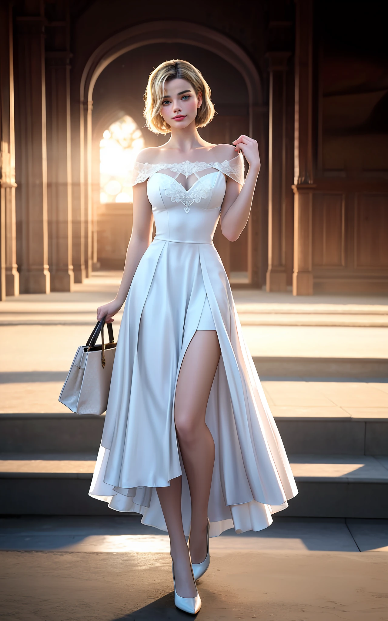 "Obra maestra de la mejor calidad! Using CG technology and 8K resolution, HDR, y full body, creates an impeccable image of Margot Robbie as Jessica Rabit in a beautiful white dress!! Add bright lighting and high-resolution photography like 4k or 8k with bokeh for stunning image and moments in images that will last forever."