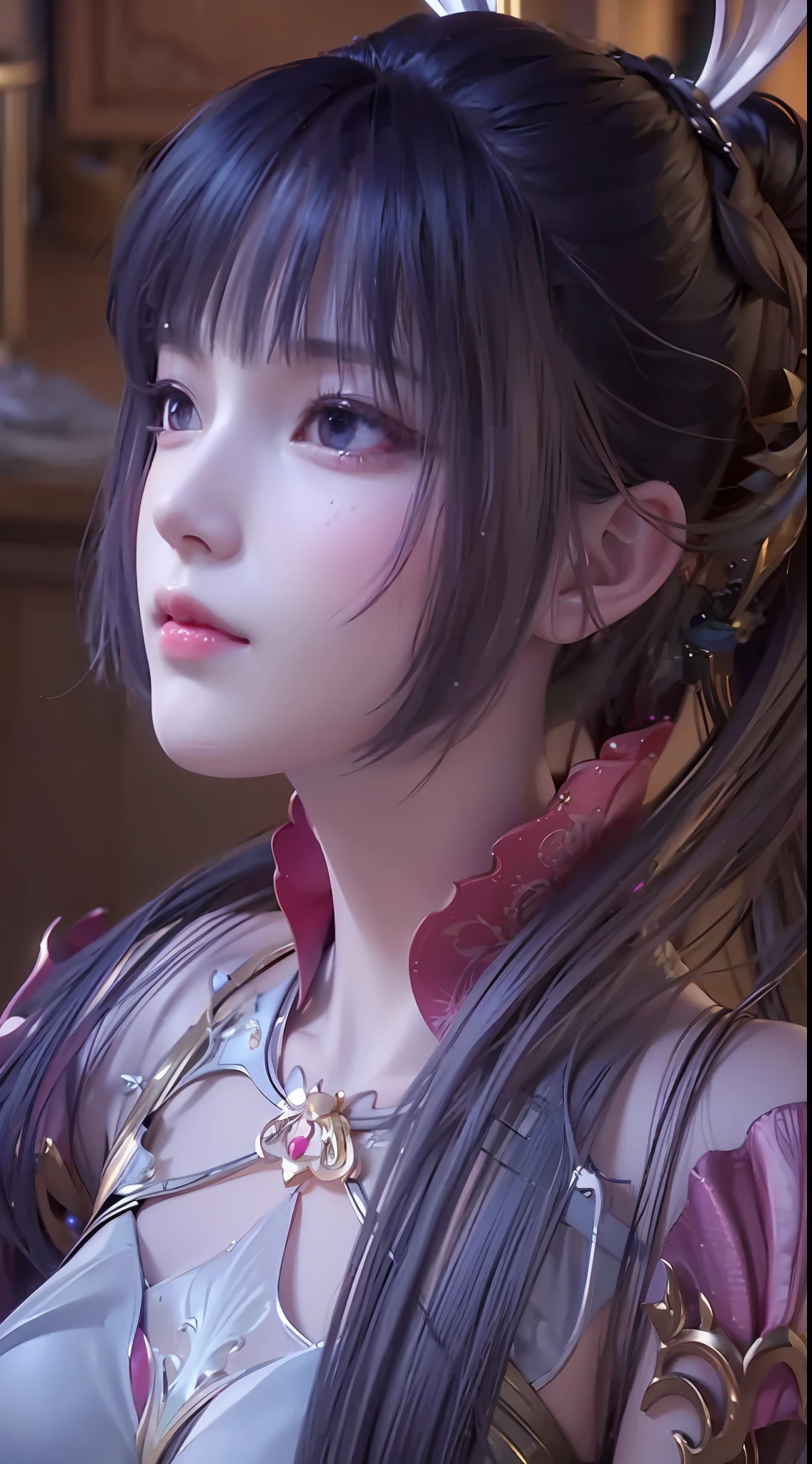 a close up of a woman with a very long hair, 3 d anime realistic, sakimi chan, beautiful character painting, xianxia fantasy, by Yang J, game cg, smooth anime cg art, inspired by Li Mei-shu, close up of a young anime girl, hyper realistic anime, ((a beautiful fantasy empress)), zhongli from genshin impact