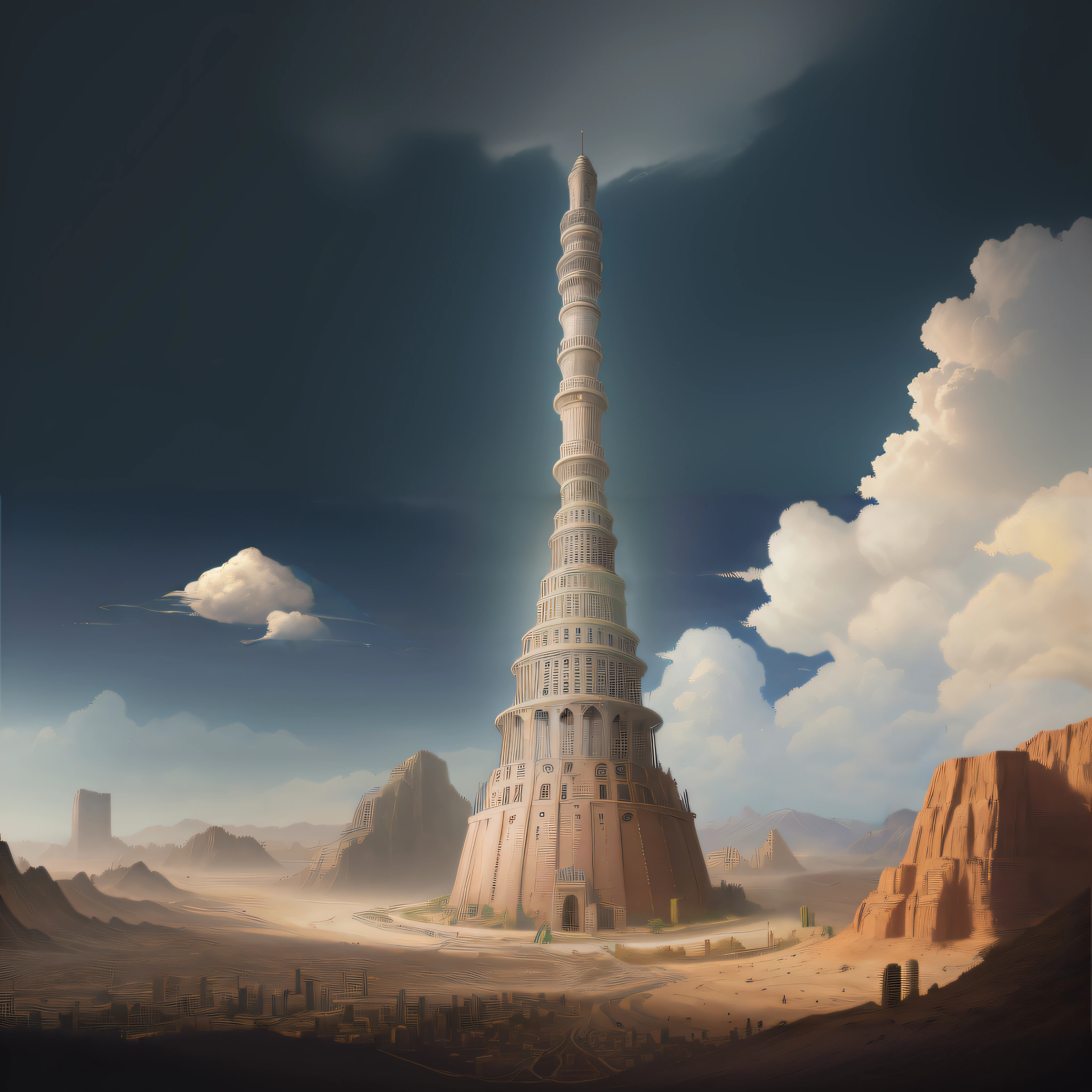endless tower, babel, sky, clouds