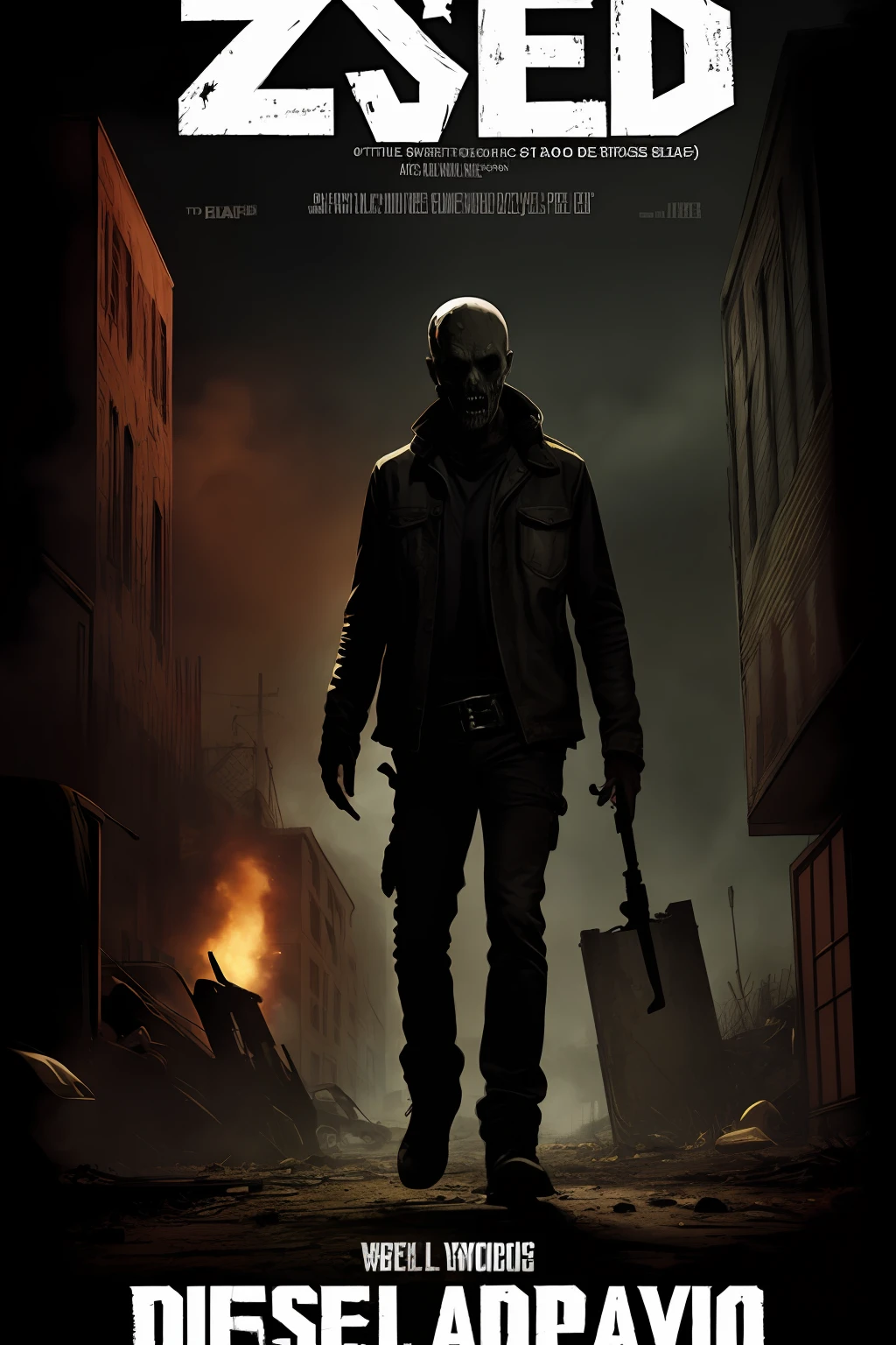 A Movie poster of a zombie apocolyptic, diesel, grungy, illustration, Walking Dead